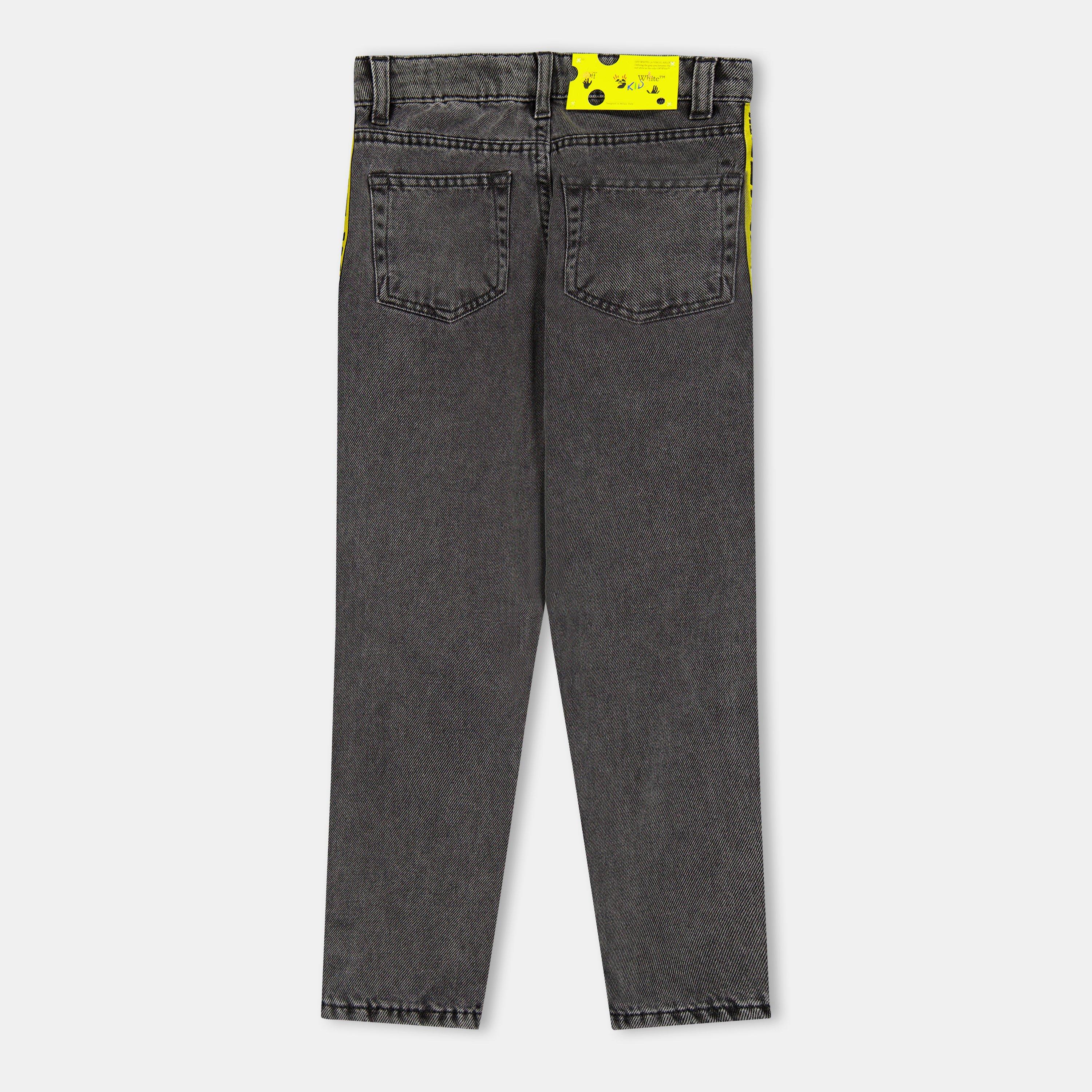 Grey/Yellow - Off White - Kids Straight Fit Denim Jeans - 1