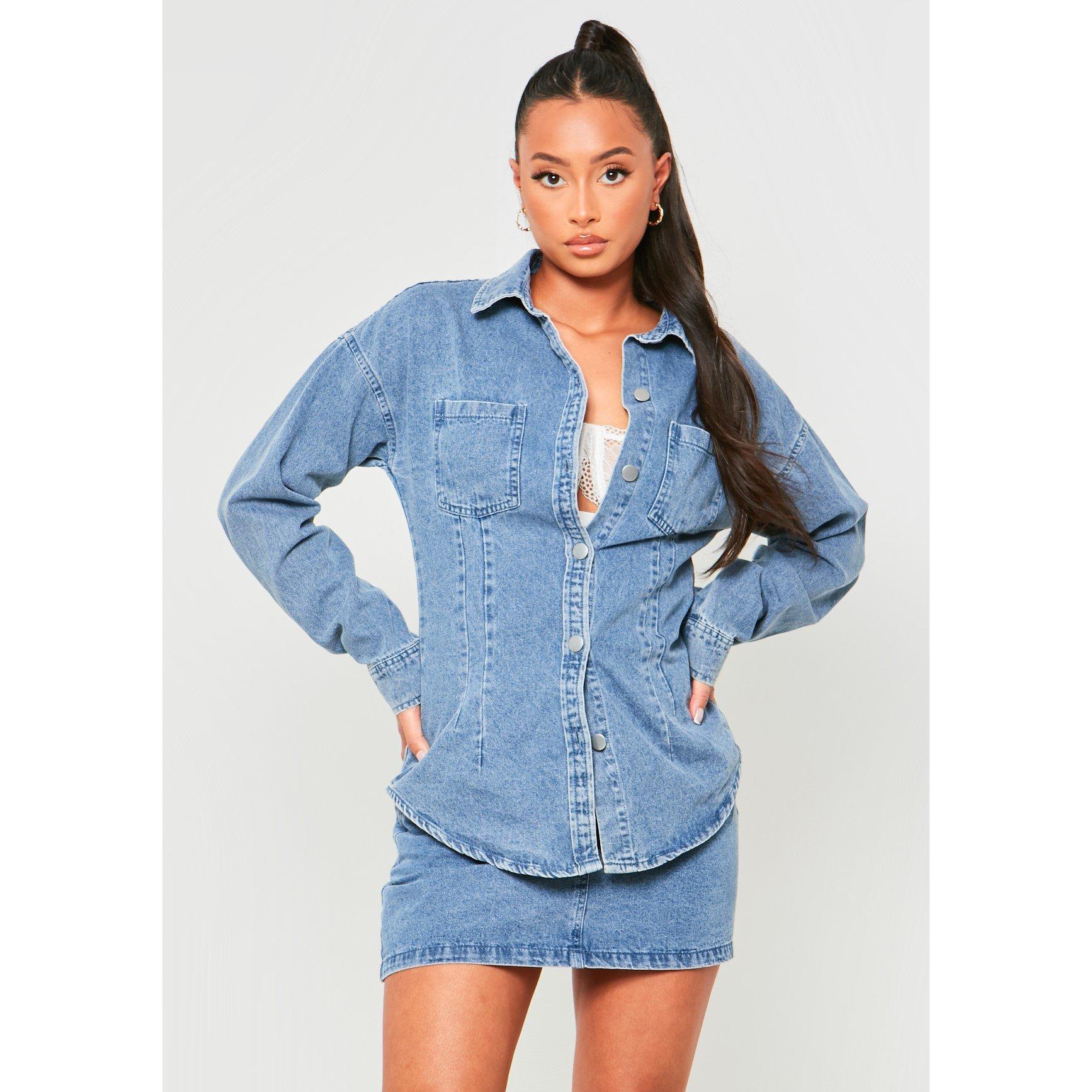 Blue - Missy Empire - Seam Detail Denim Shirt