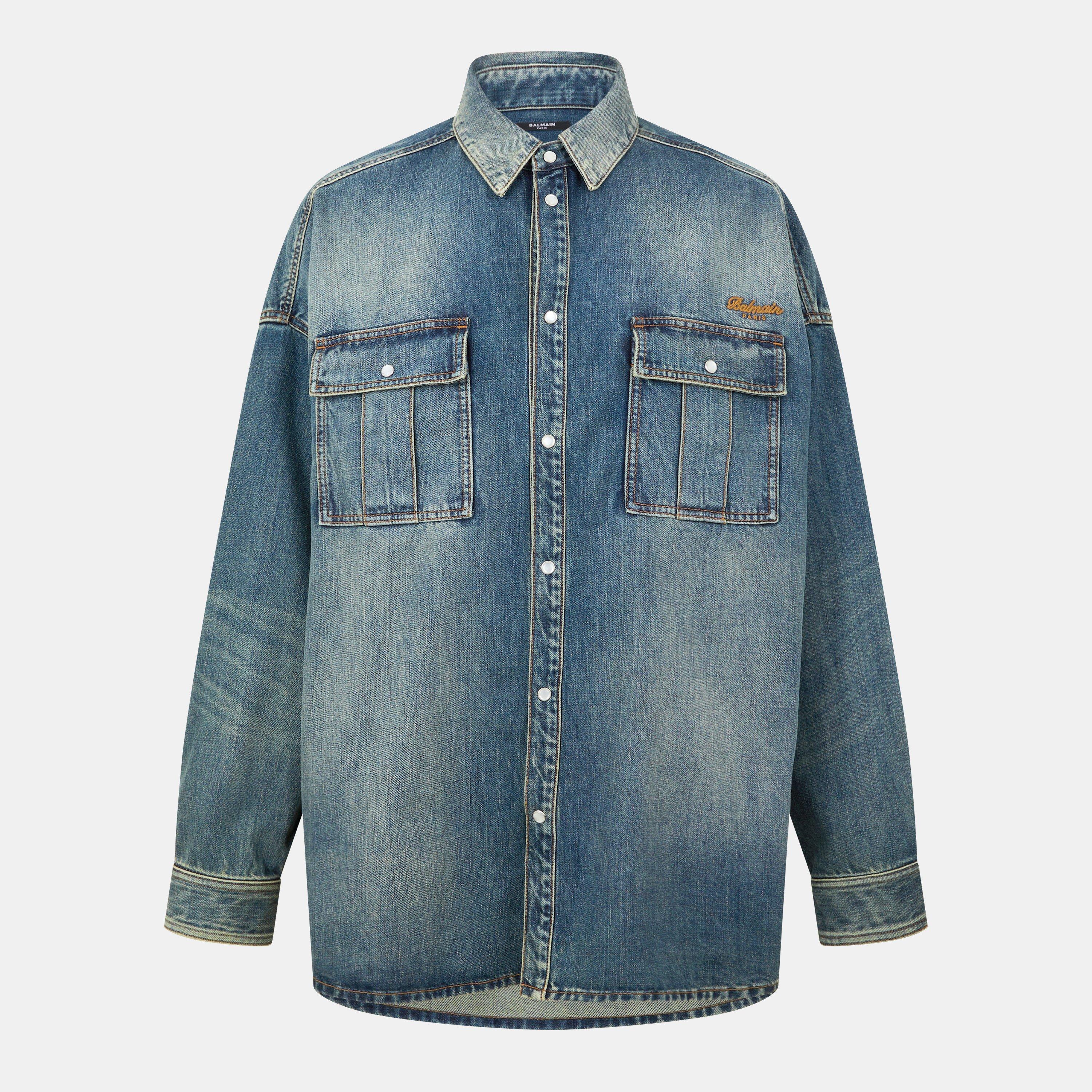 Blue - Balmain - Men's Long Sleeve Denim Shirt - 1