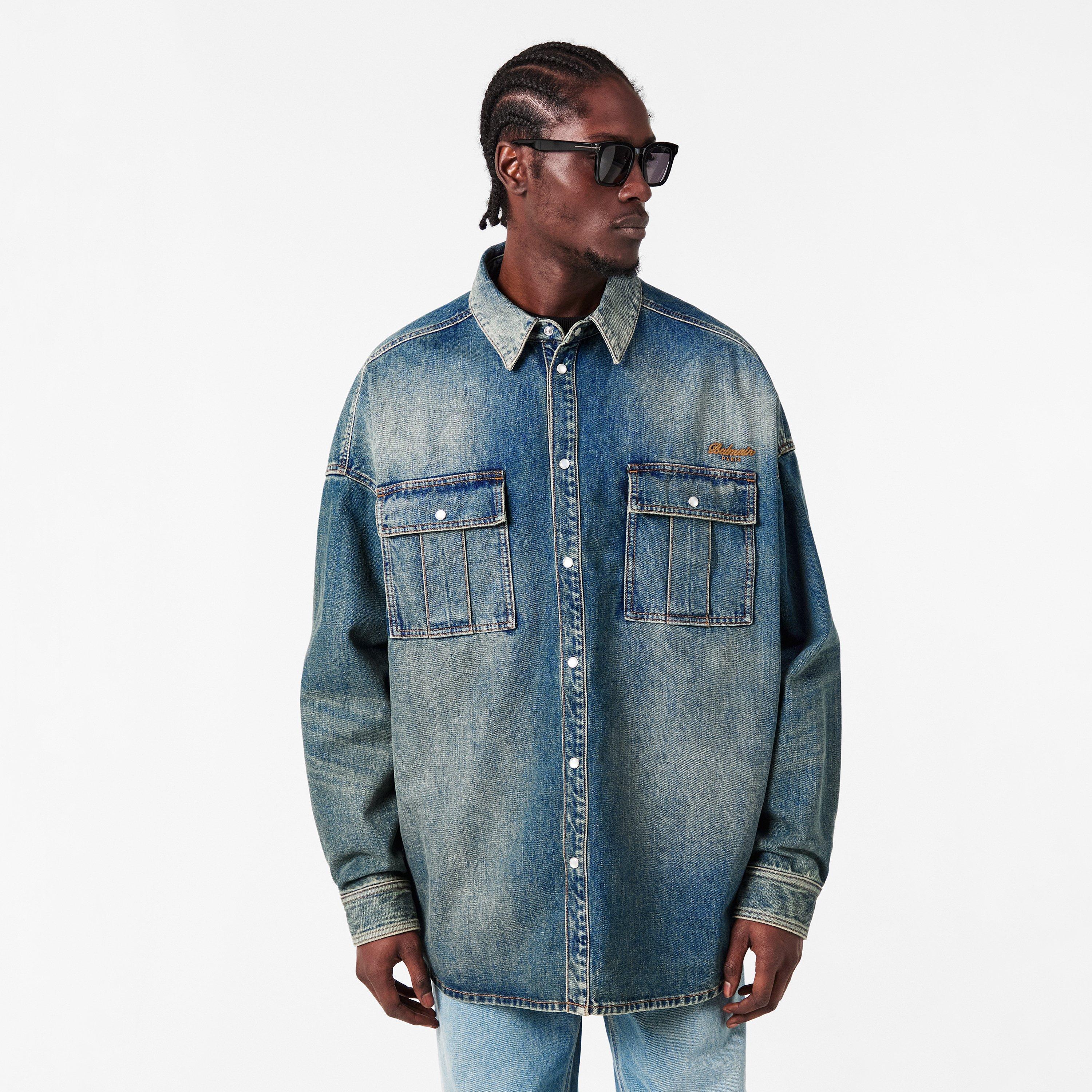 Blue - Balmain - Men's Long Sleeve Denim Shirt - 3