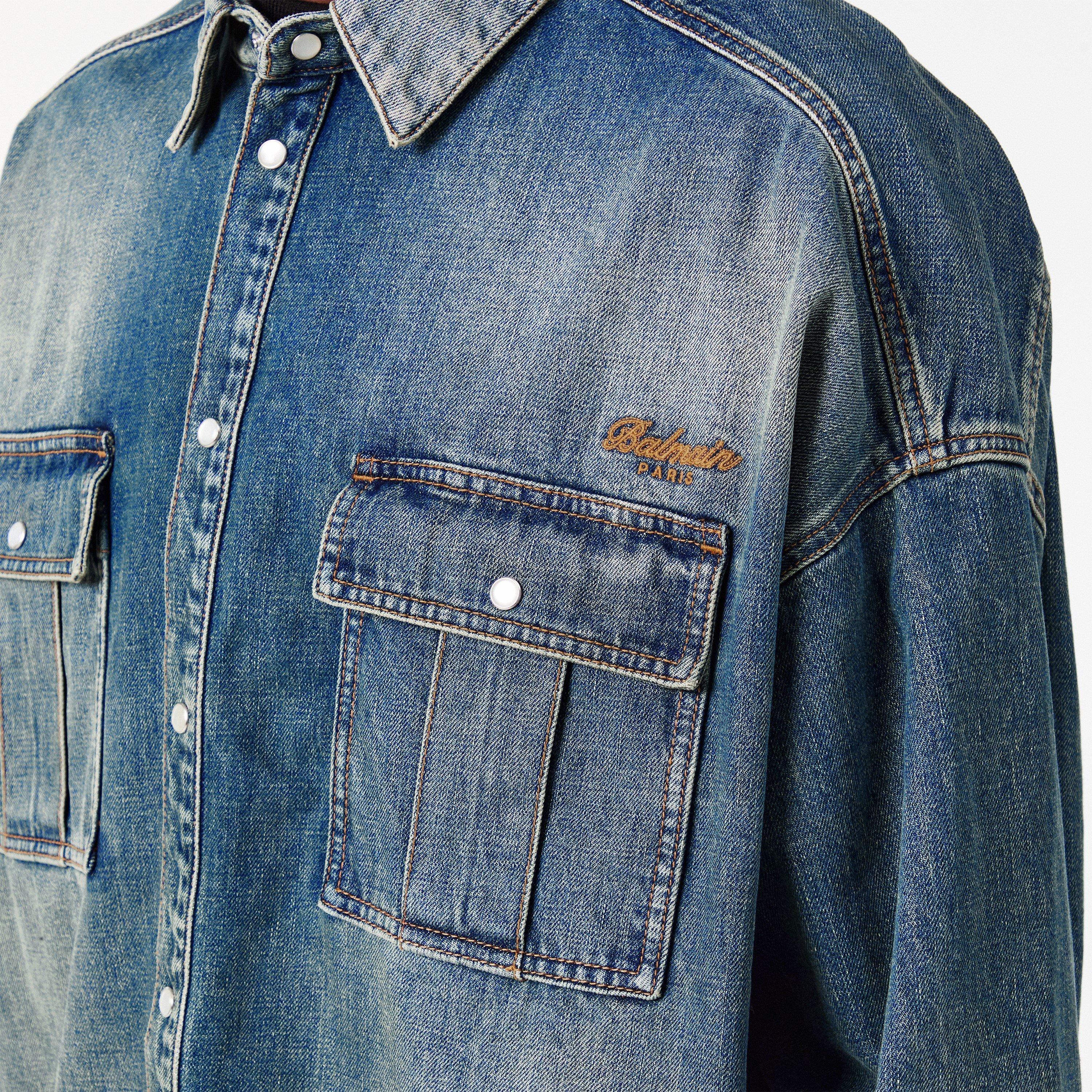 Blue - Balmain - Men's Long Sleeve Denim Shirt - 5