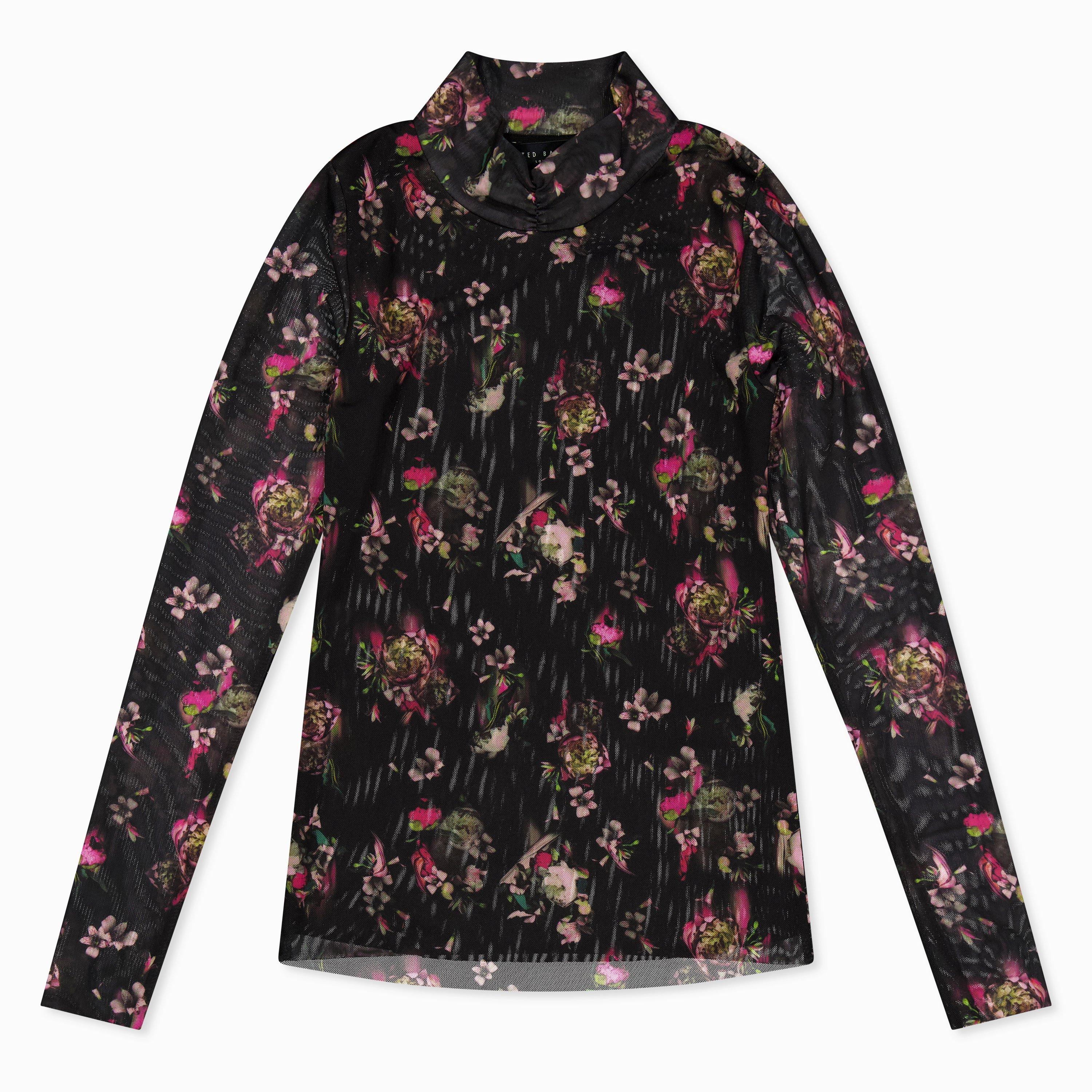 Black - Ted Baker - Women's High Neck Print Long Sleeve T-Shirt - 1
