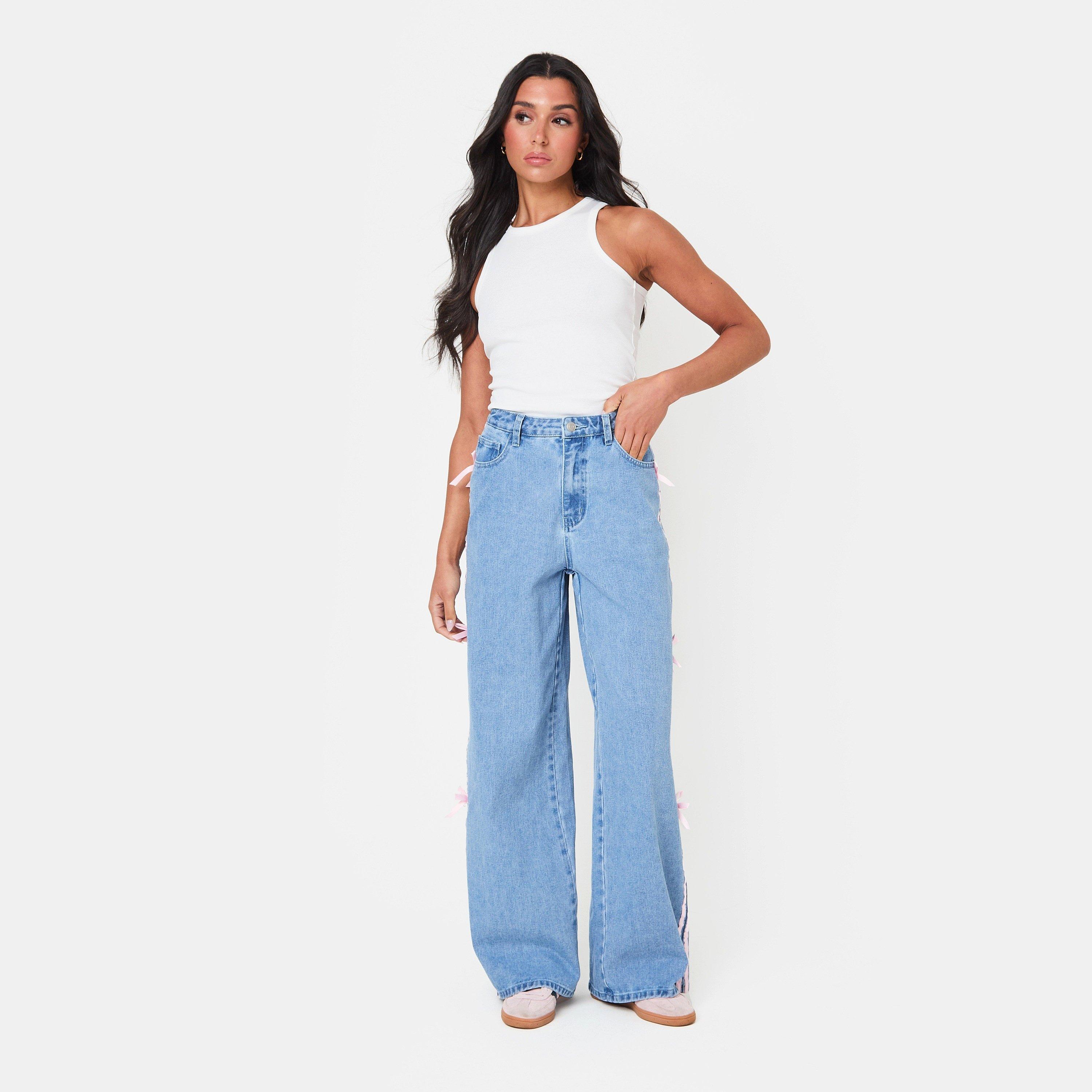Mid Blue - I Saw It First - Bow Side Wide Leg Jeans - 2