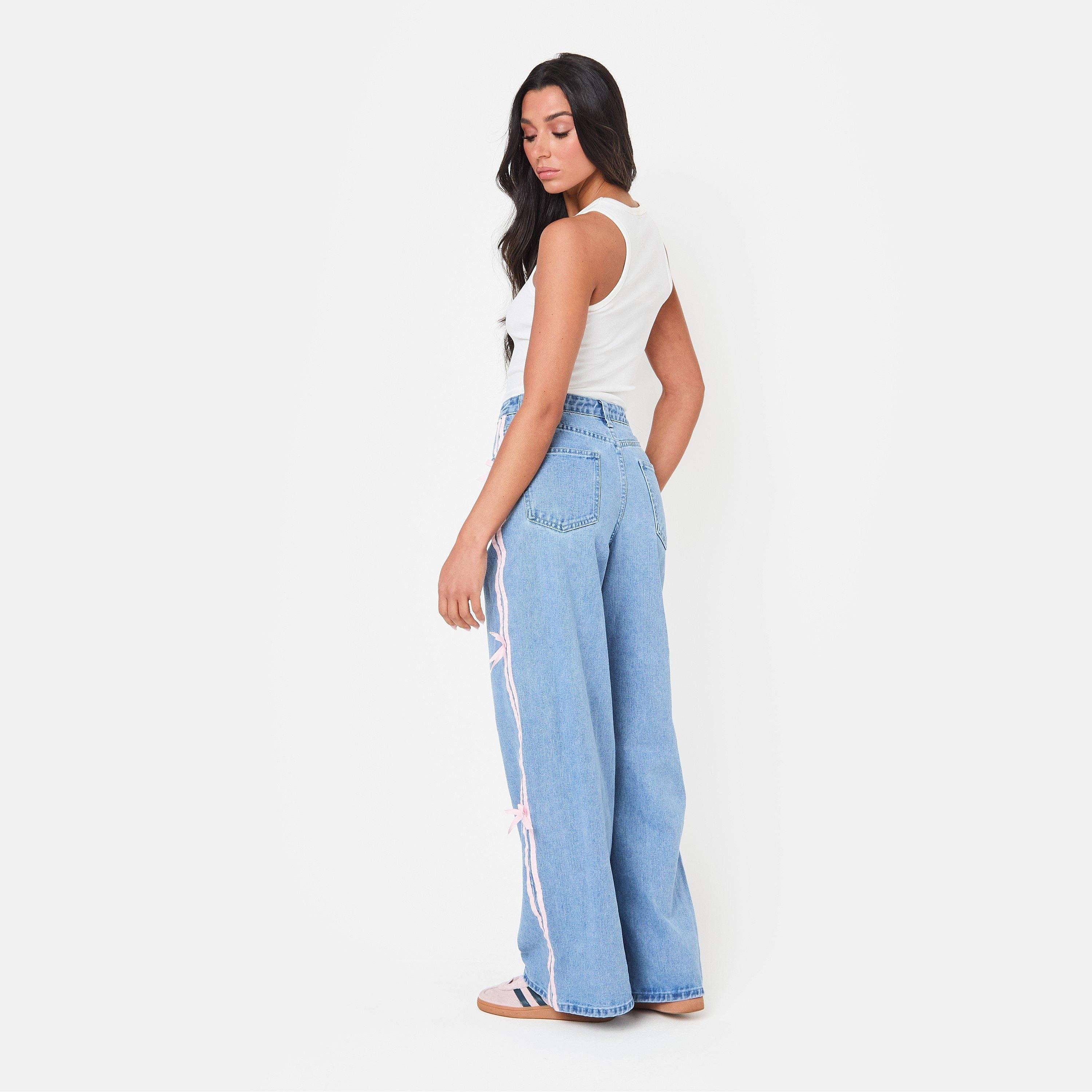 Mid Blue - I Saw It First - Bow Side Wide Leg Jeans - 3