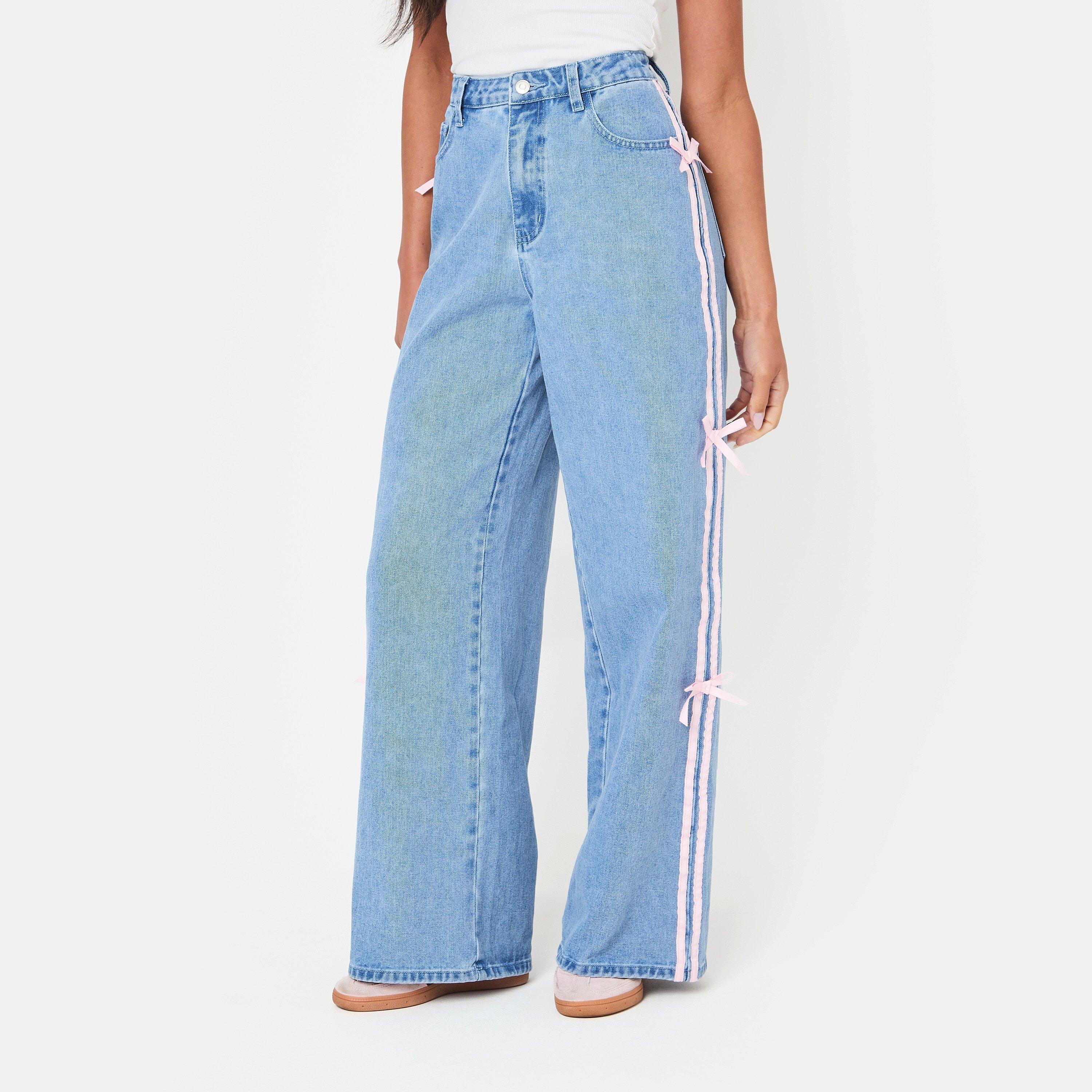 Mid Blue - I Saw It First - Bow Side Wide Leg Jeans - 4