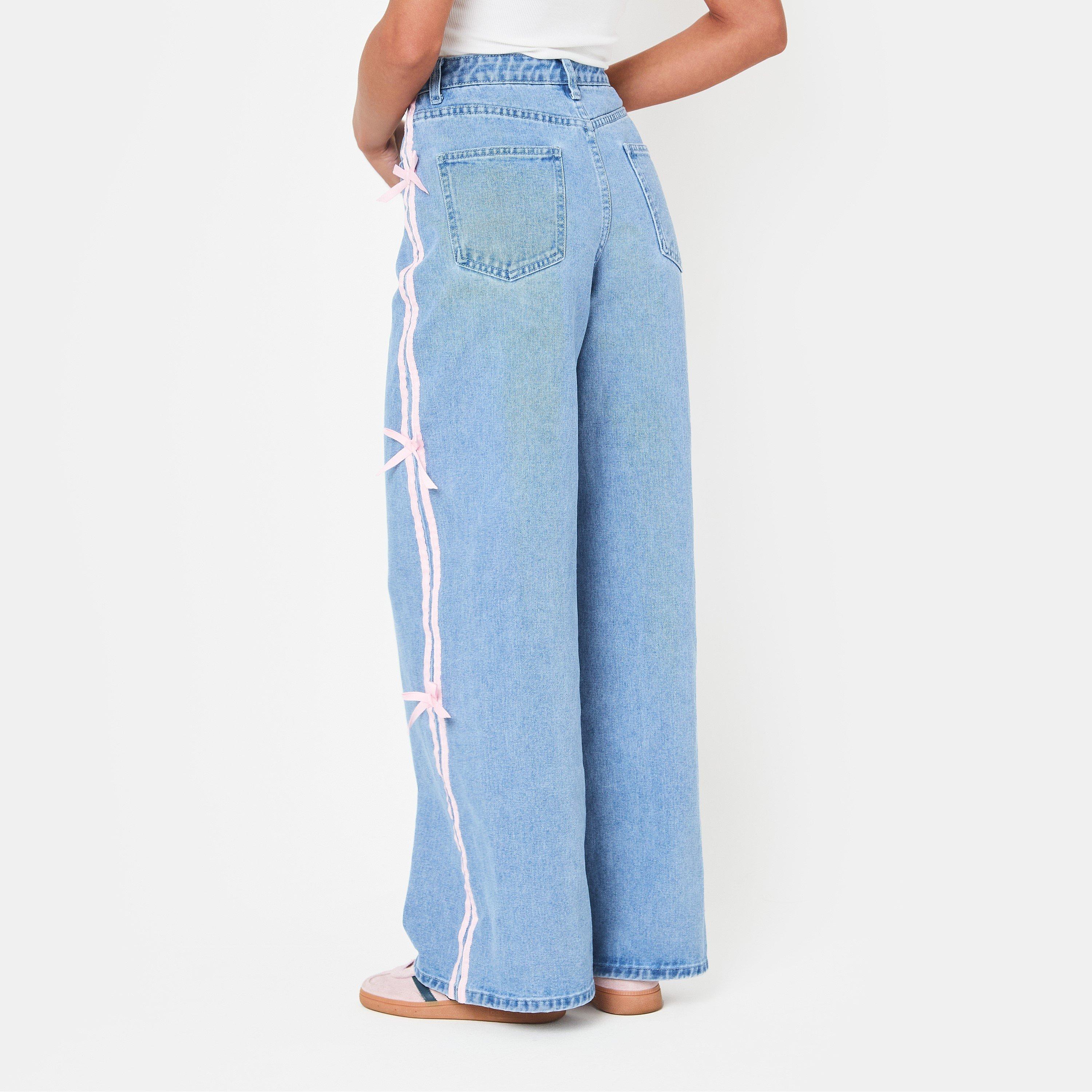 Mid Blue - I Saw It First - Bow Side Wide Leg Jeans - 5