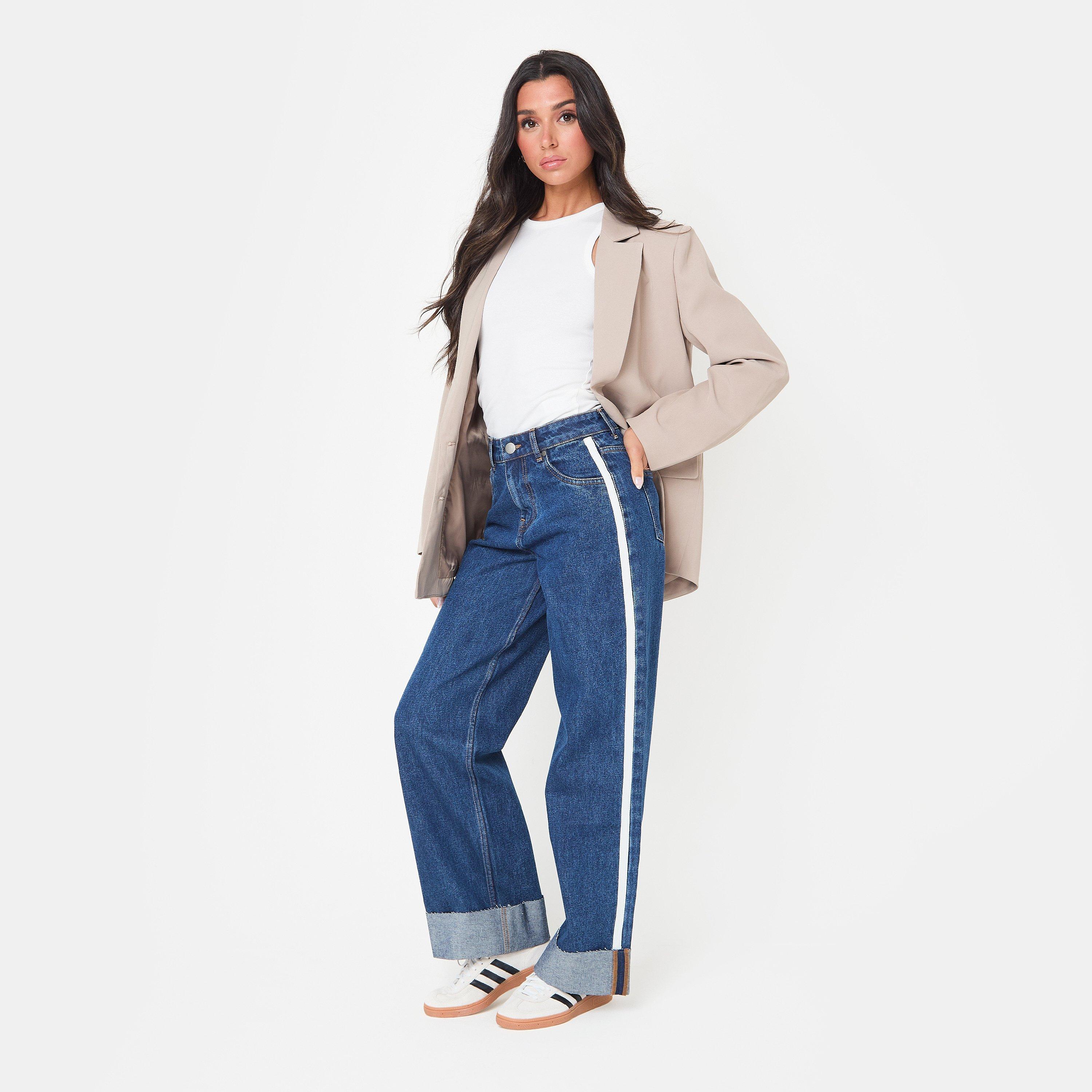 Dark Wash - I Saw It First - Side Stripe Turn Up Jean - 2