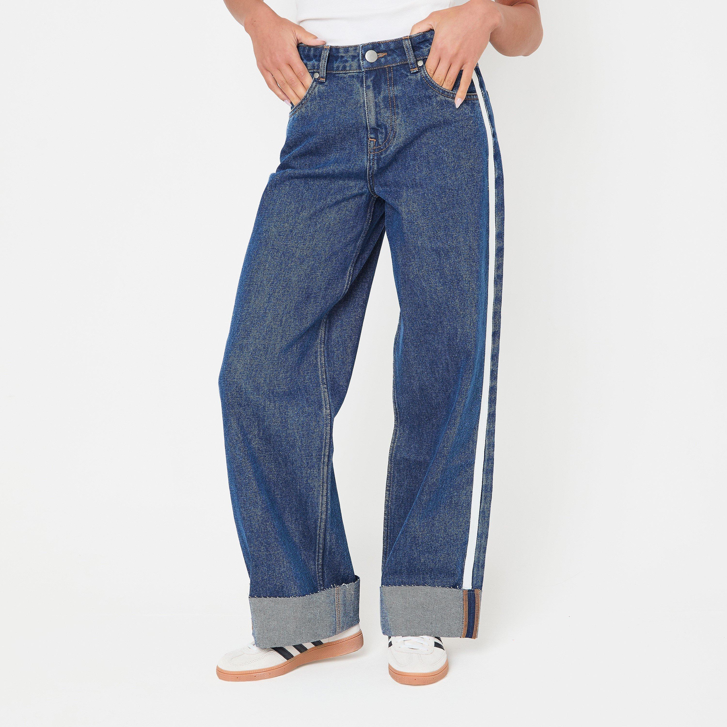 Dark Wash - I Saw It First - Side Stripe Turn Up Jean - 4
