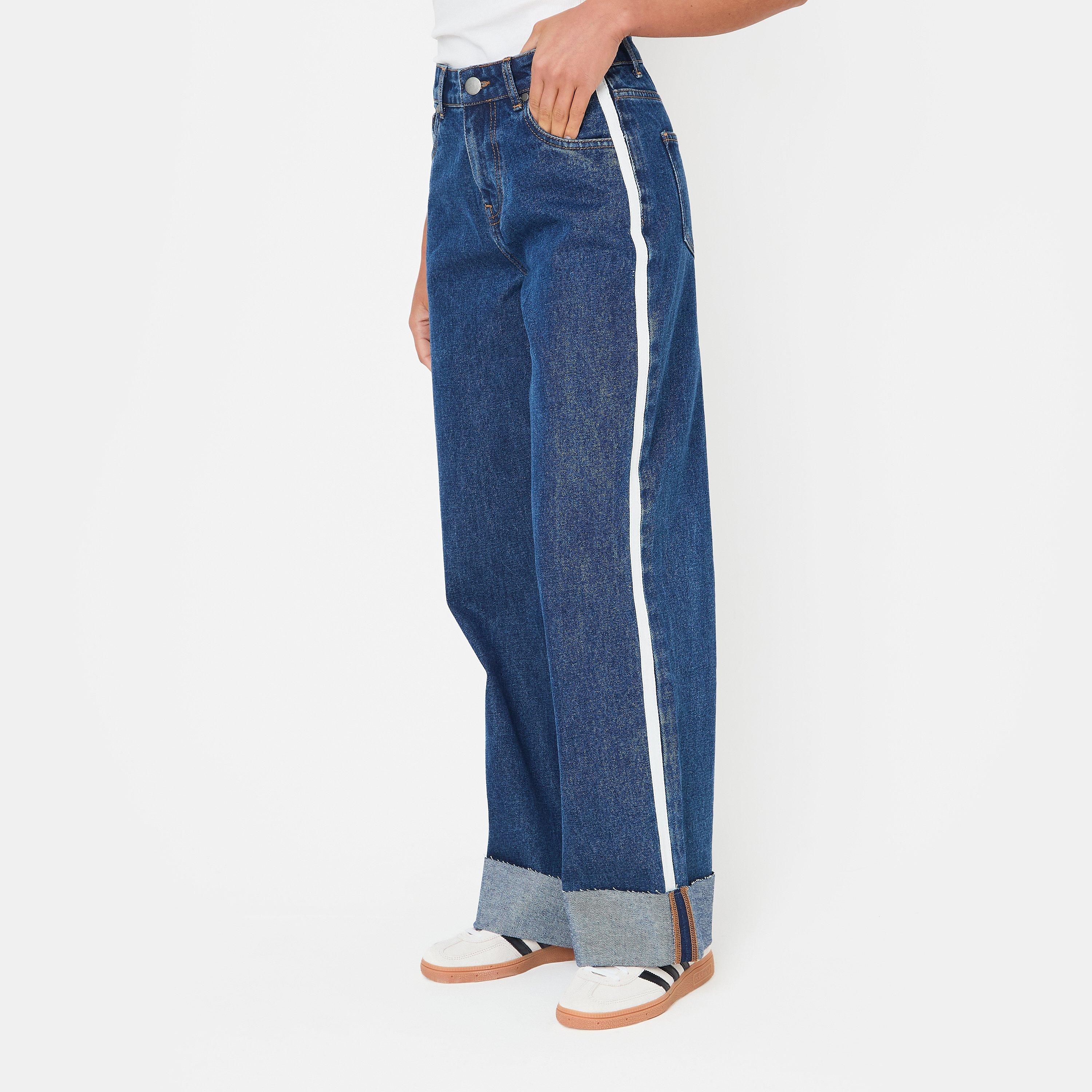 Dark Wash - I Saw It First - Side Stripe Turn Up Jean - 5