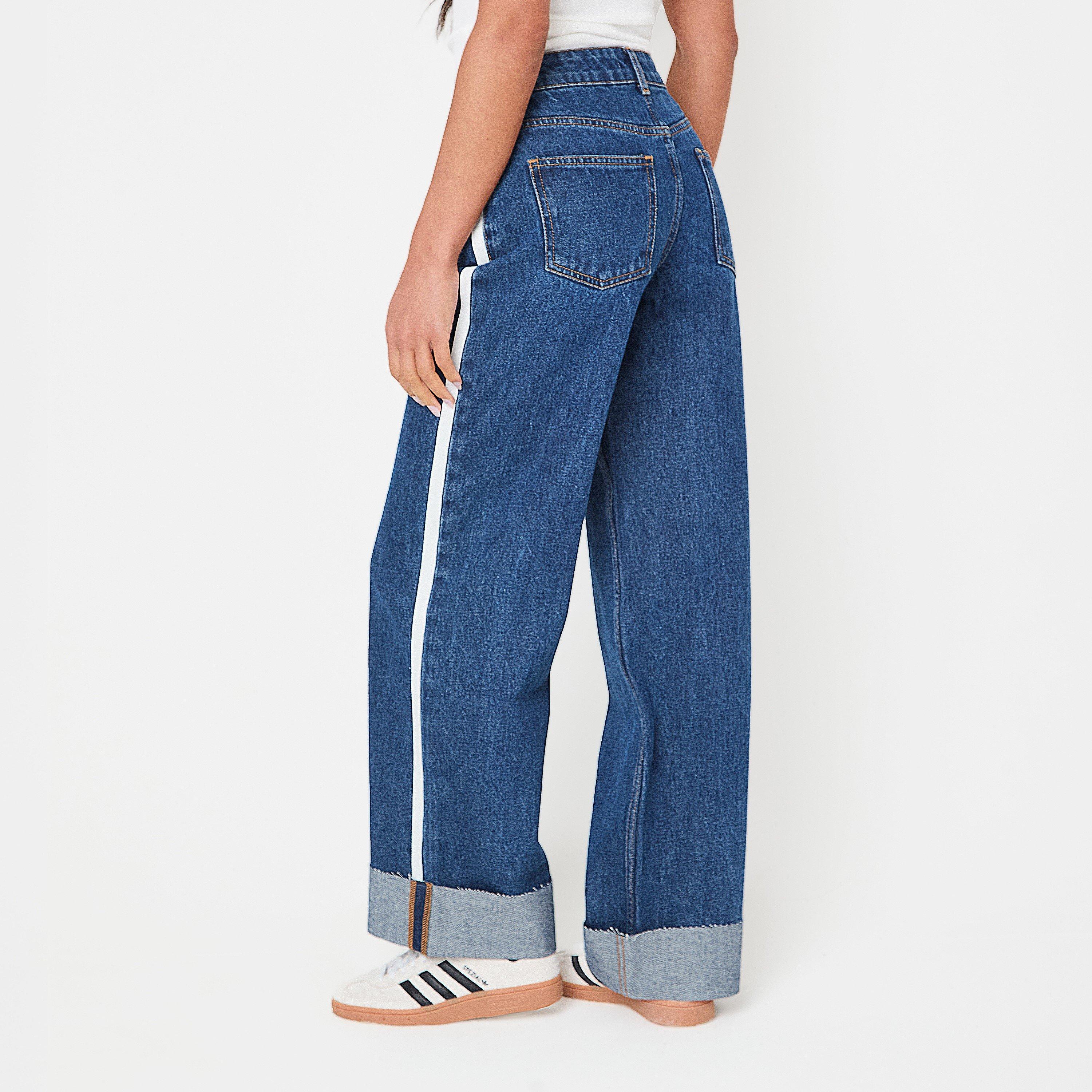 Dark Wash - I Saw It First - Side Stripe Turn Up Jean - 6