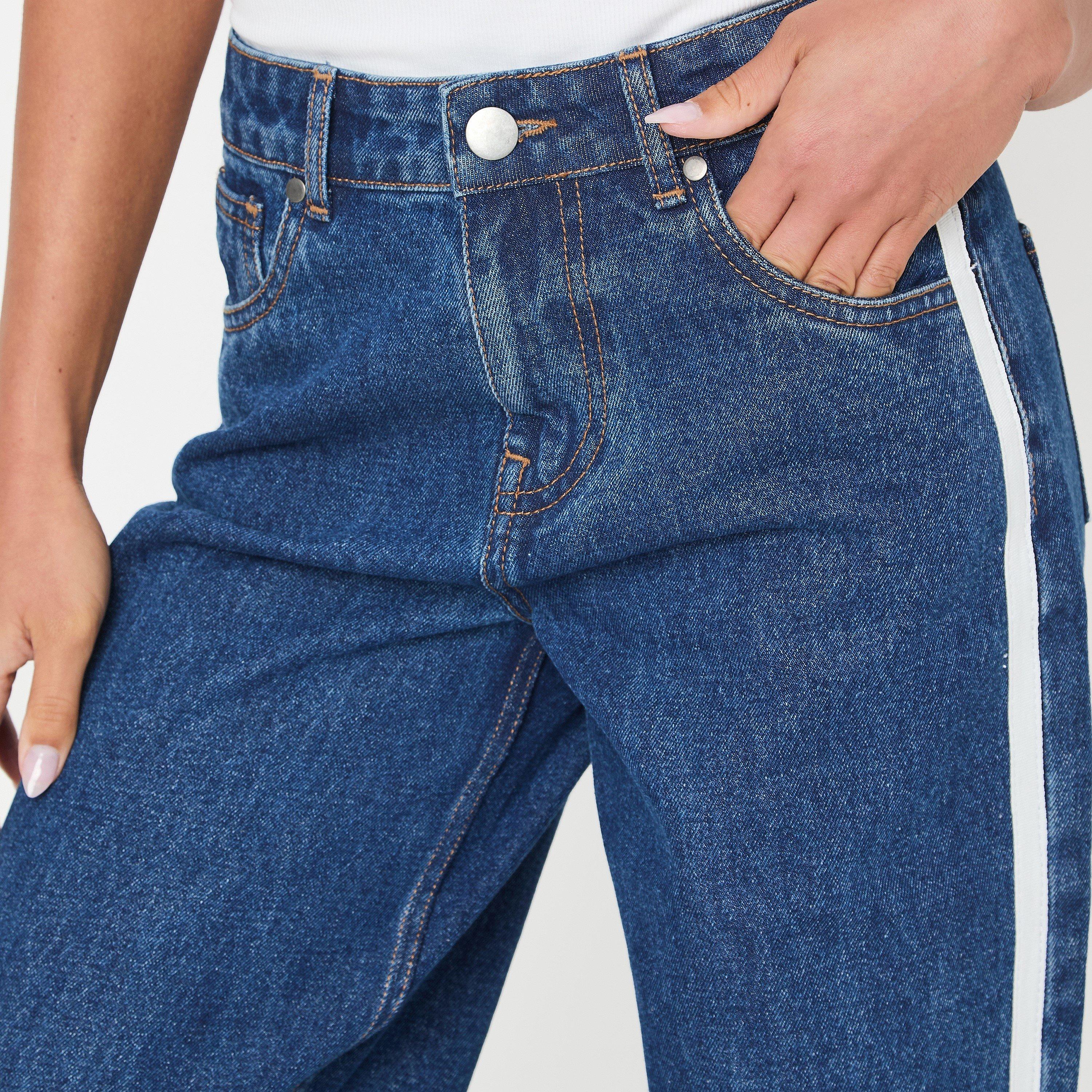 Dark Wash - I Saw It First - Side Stripe Turn Up Jean - 7