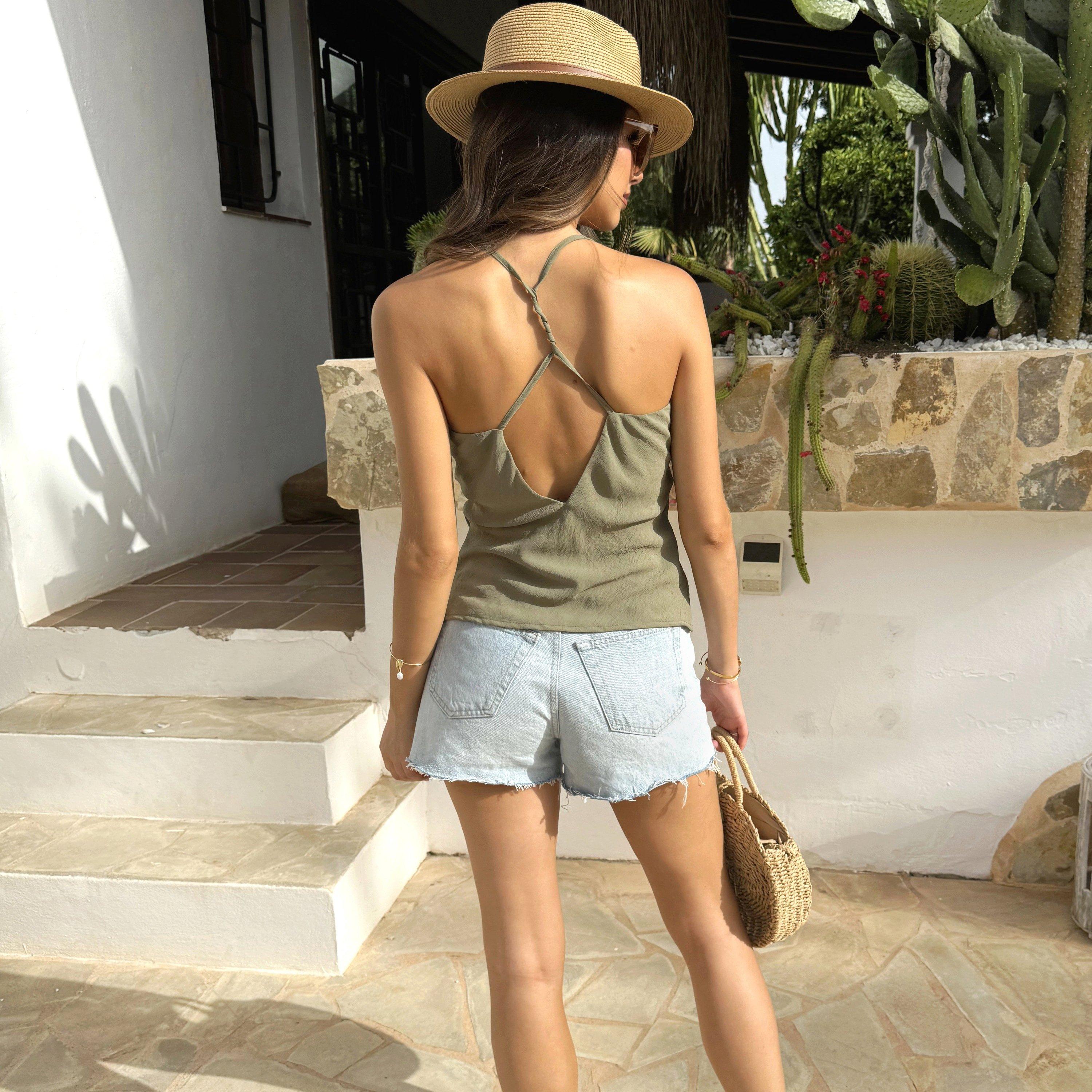 Khaki - AX Paris - Strappy Cowl Neck Twist Back Cami Top - 2