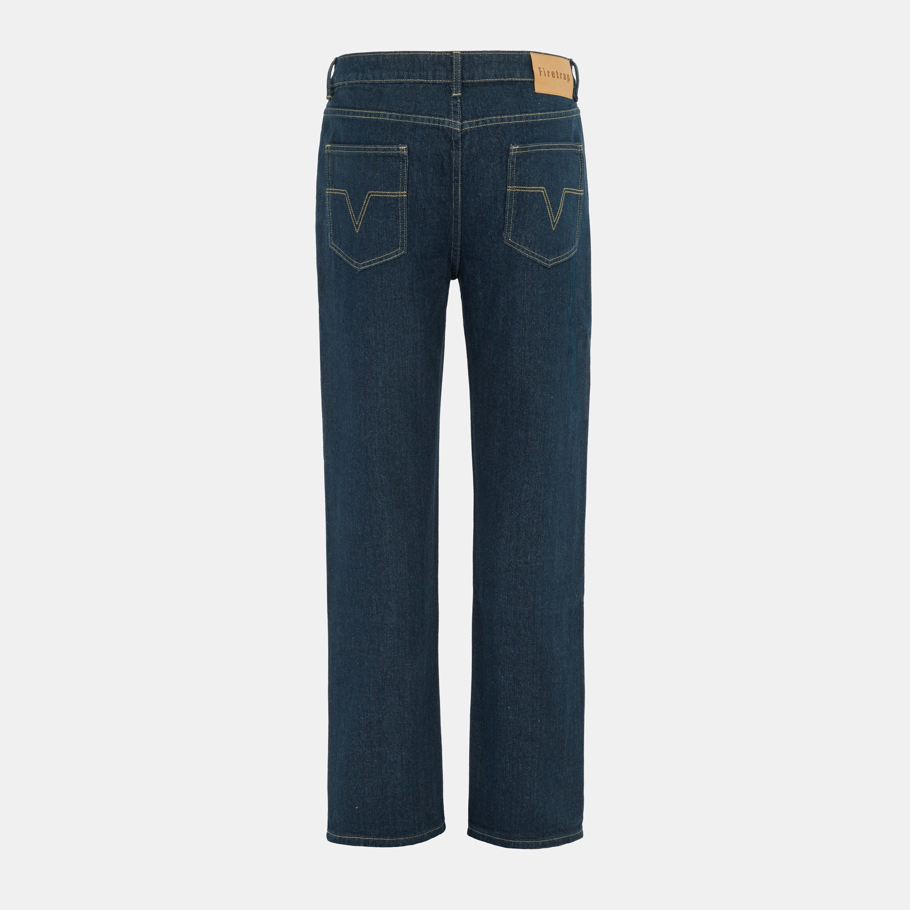 Navy - Firetrap - Men's Cotton Mid Rise Straight Leg Jeans - 2