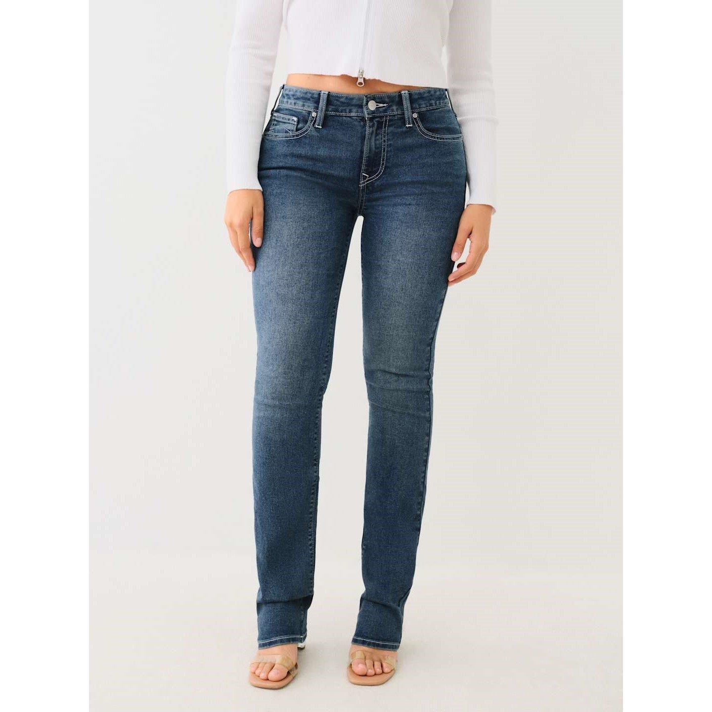 True Religion Women's Tr Billie Stretch Mid Rise Straight Jeans - Med Bonechill - 26 L32