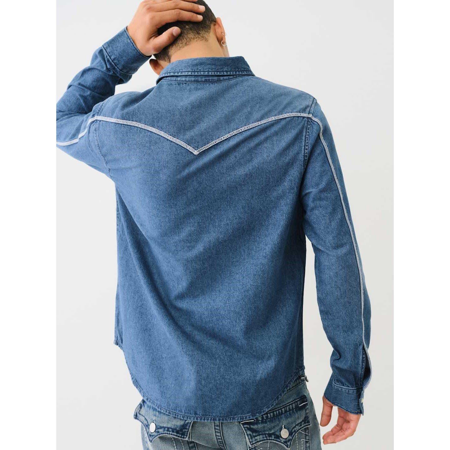 Med Chambray - True Religion - Chambray Long Sleeve Flannel Shirt Mens - 2