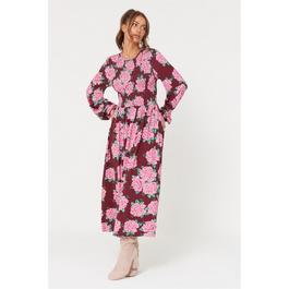 Be You Long Sleeve Floral Shirred Midi Dress