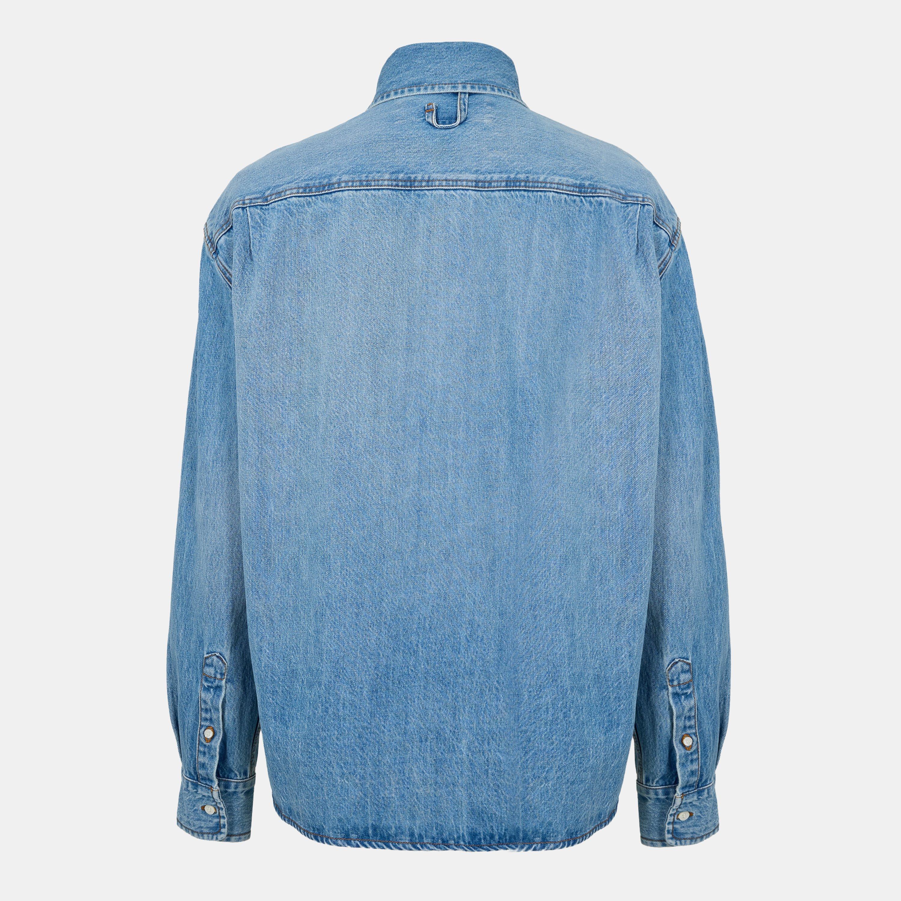 Blue - Jacquemus - Men's Jacquard Logo Long-Sleeve Denim Shirt - 2