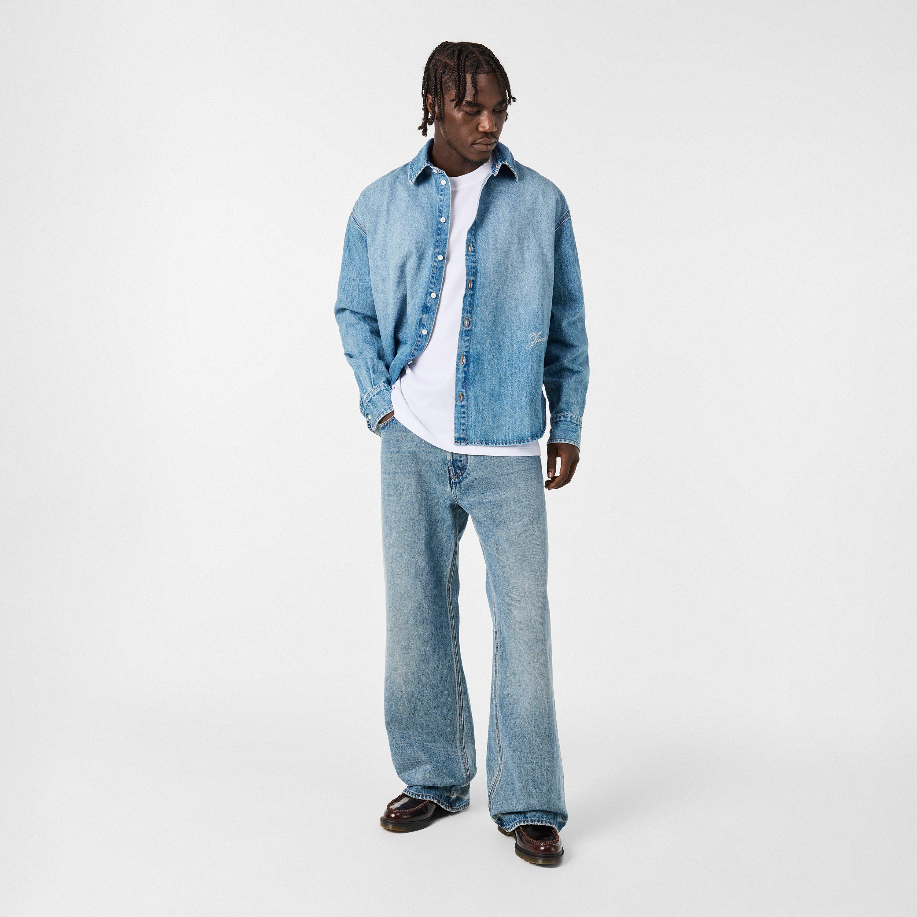 Blue - Jacquemus - Men's Jacquard Logo Long-Sleeve Denim Shirt - 6