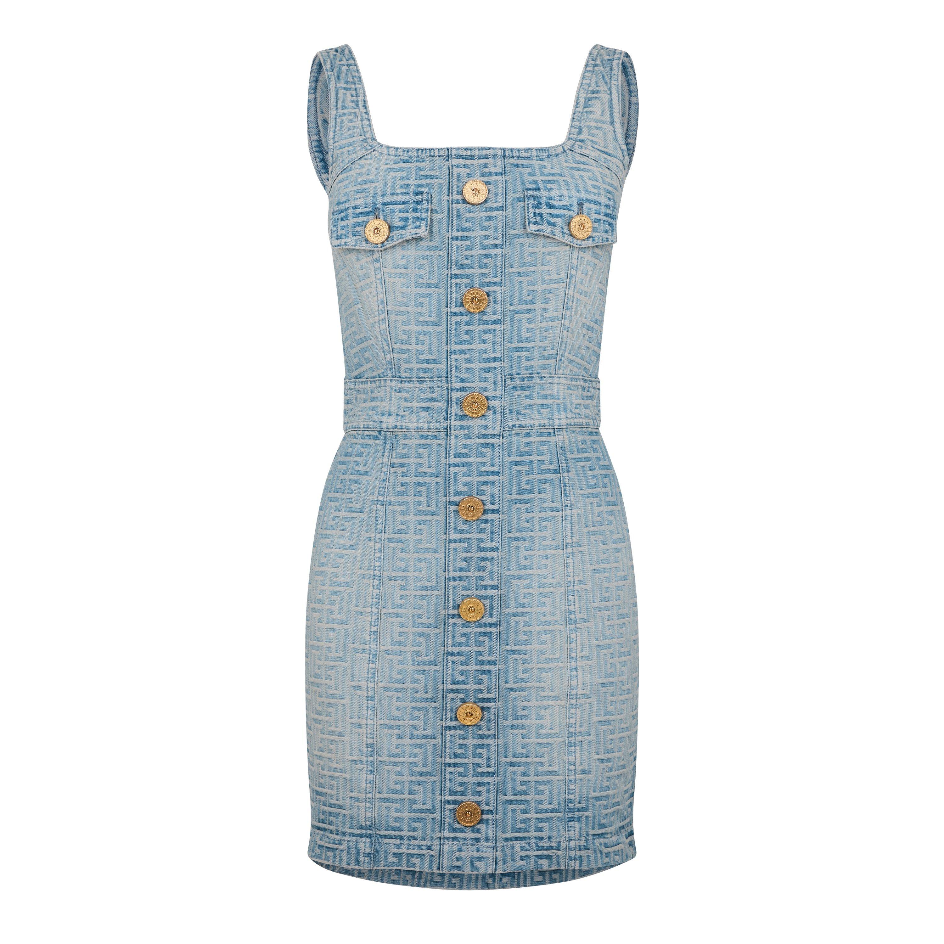 BLEU JEAN - Balmain - Monogrammed Short Denim Dress - 5