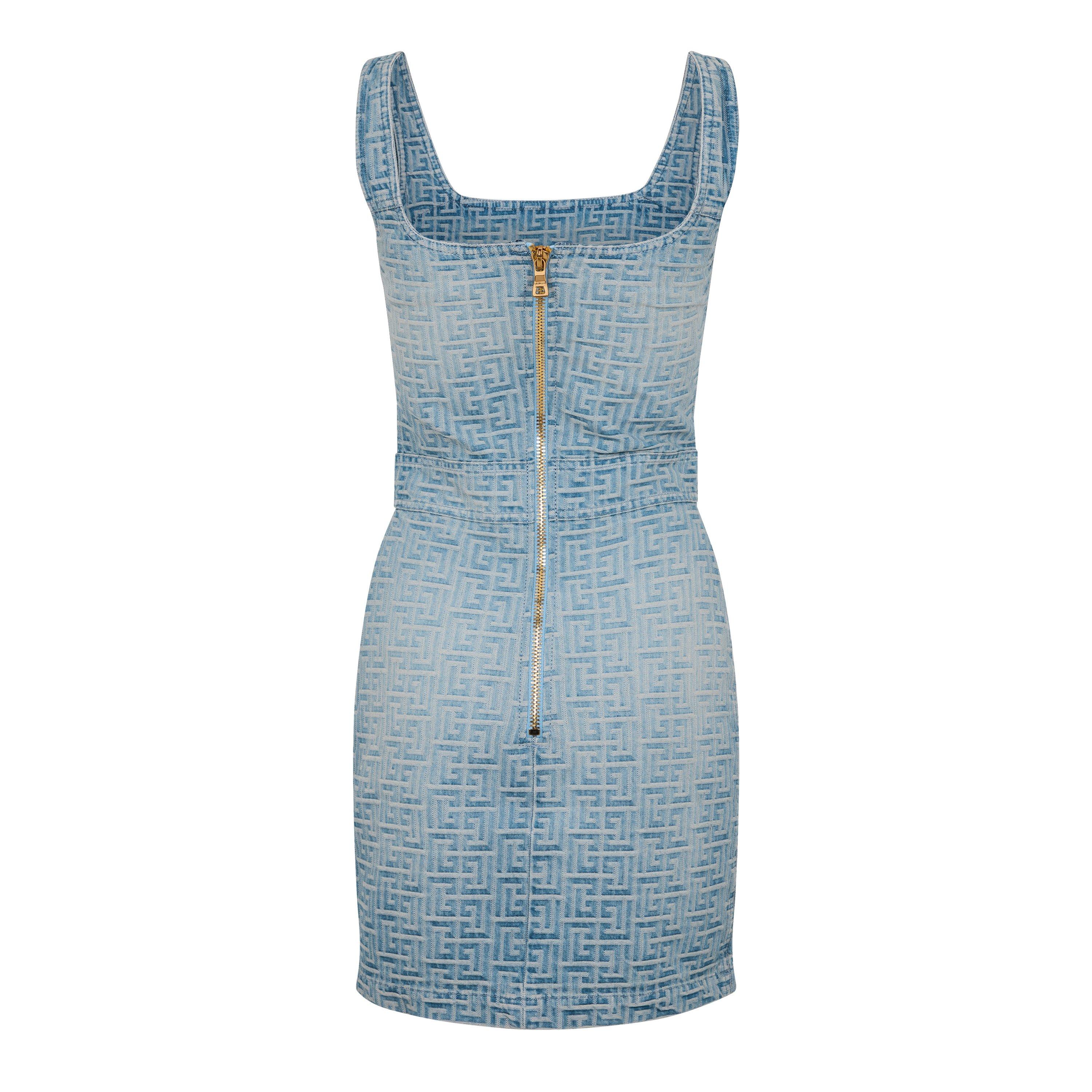 BLEU JEAN - Balmain - Monogrammed Short Denim Dress - 6