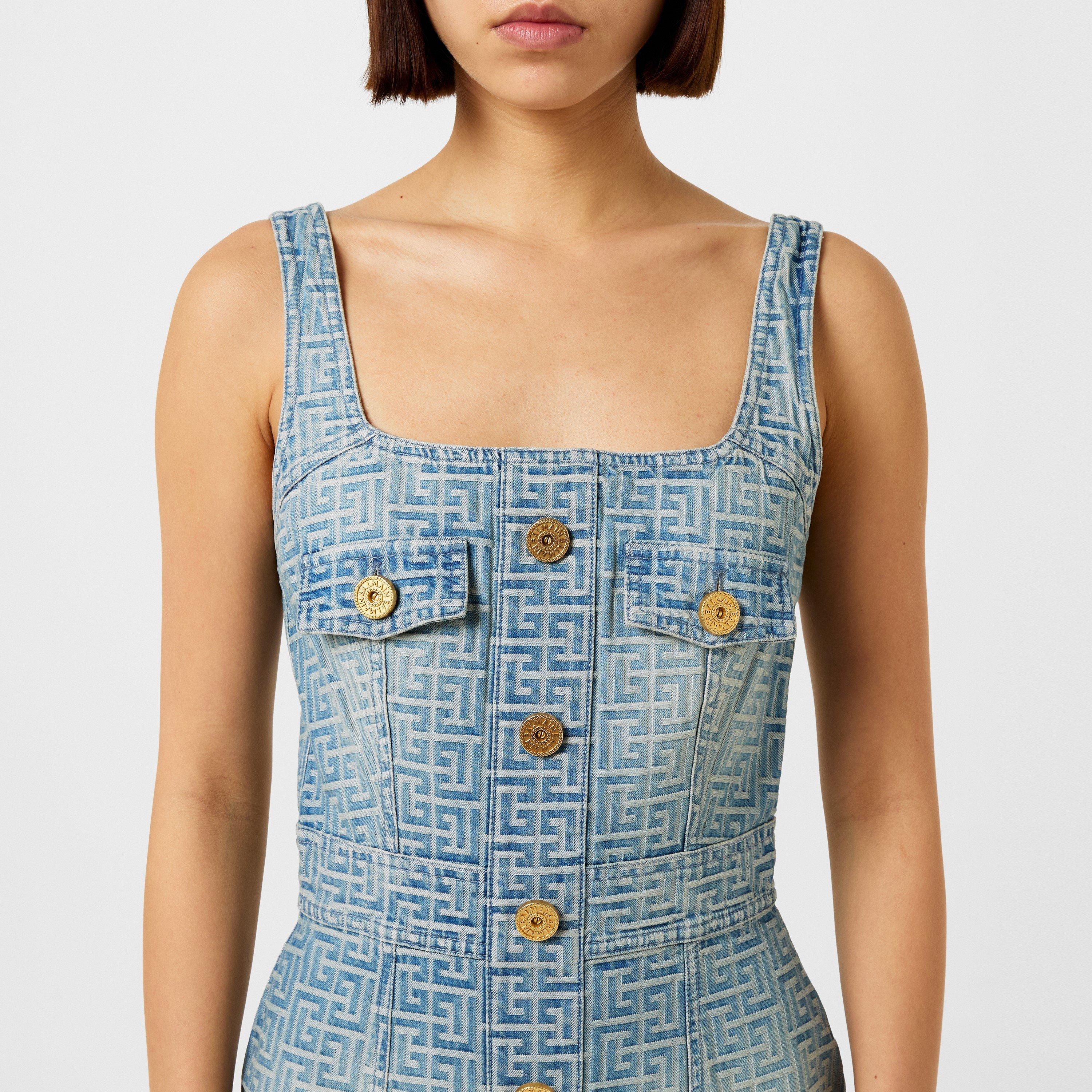 BLEU JEAN - Balmain - Monogrammed Short Denim Dress - 4