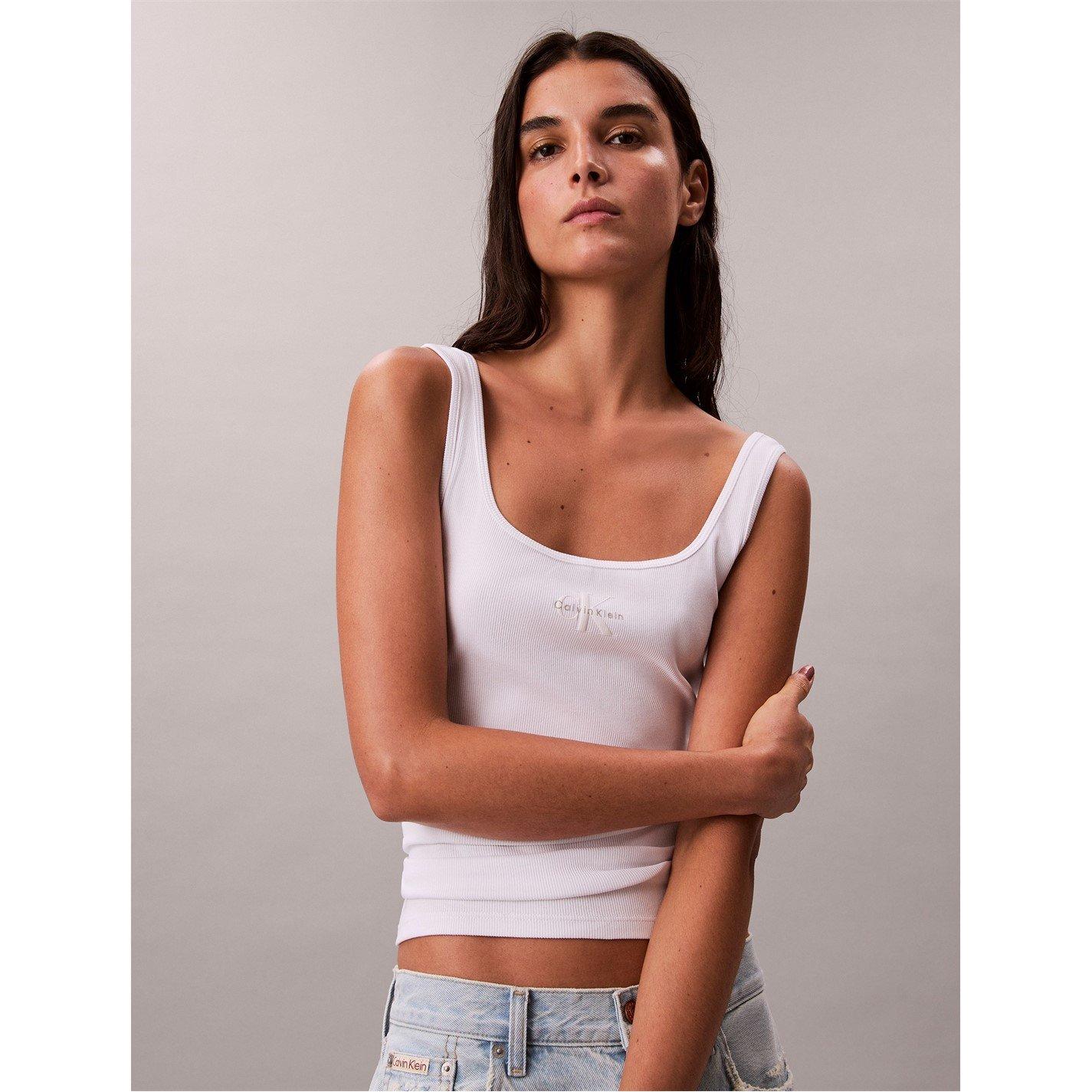 Calvin Klein Jeans Women's Ckj Mono Scoop Vest - White - 12 (M)