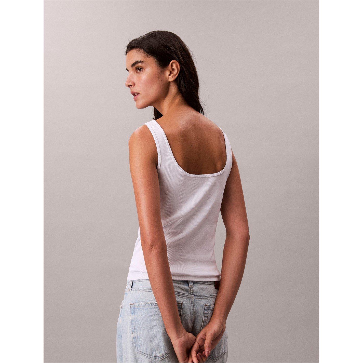 White - Calvin Klein Jeans - Womens CKJ Mono Scoop Vest - 3