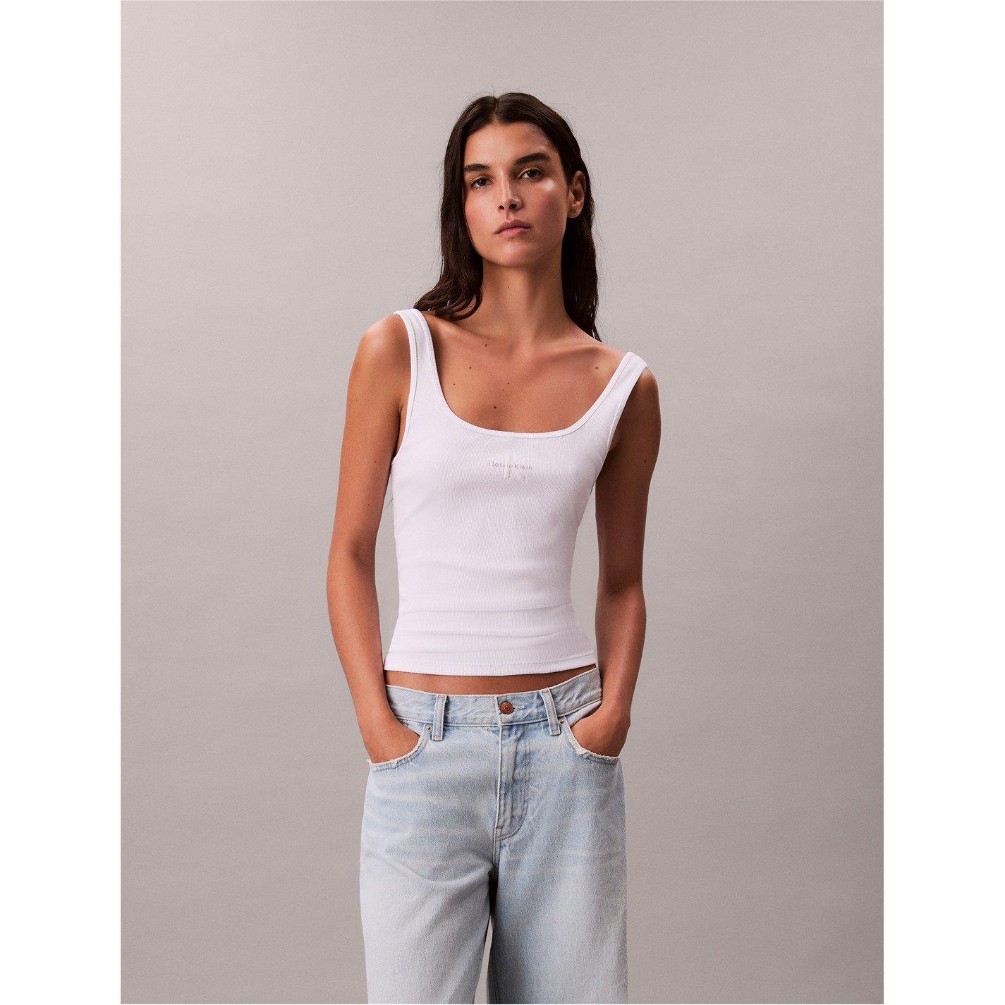 White - Calvin Klein Jeans - Womens CKJ Mono Scoop Vest - 4