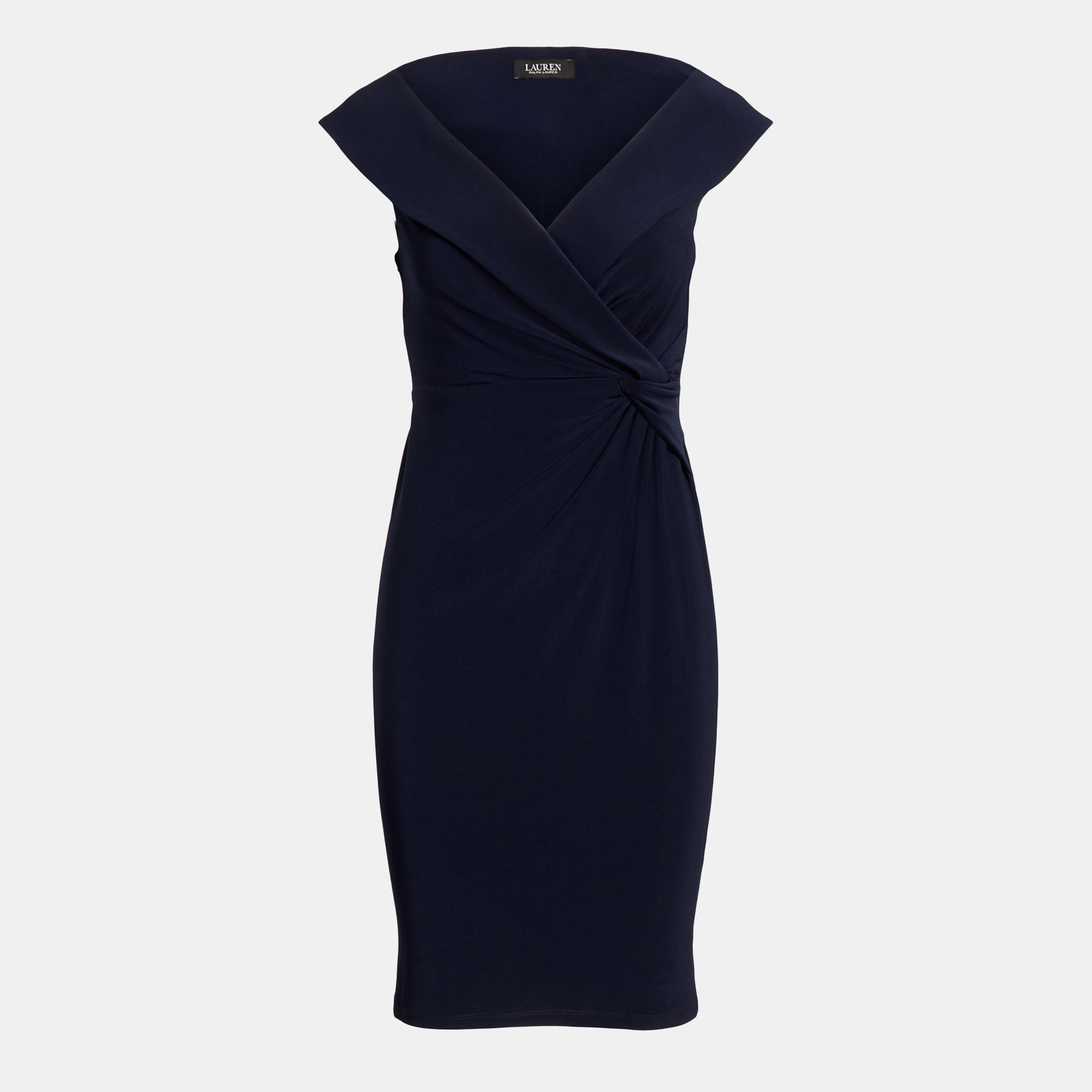 Lauren By Ralph Lauren Women's Lighthouse Navy Jersey Off-The-Shoulder Cocktail Dress - 8 (XS)