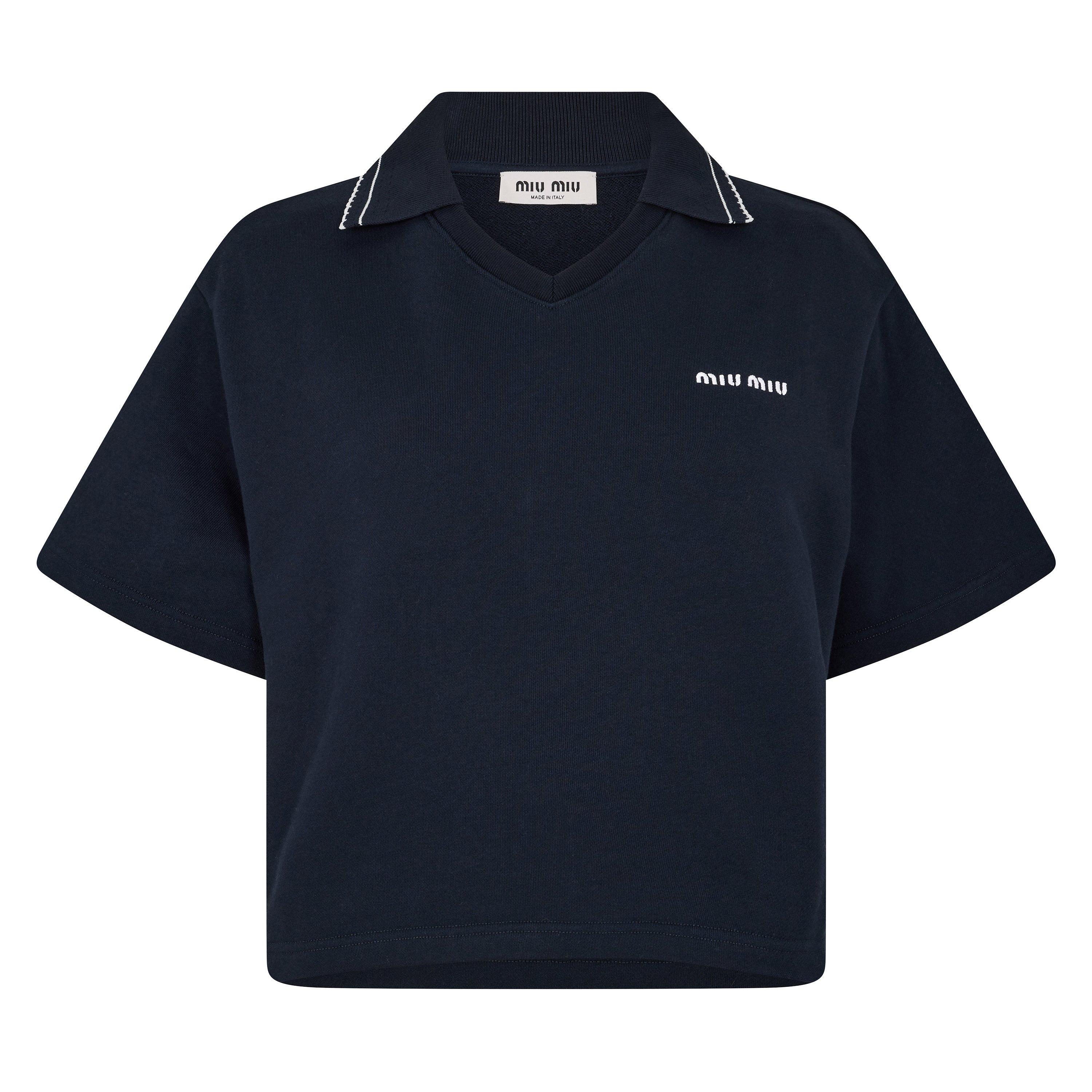 Bleu - Miu Miu - Women's Crop Top Cropped Short Sleeve Polo Shirt - 1