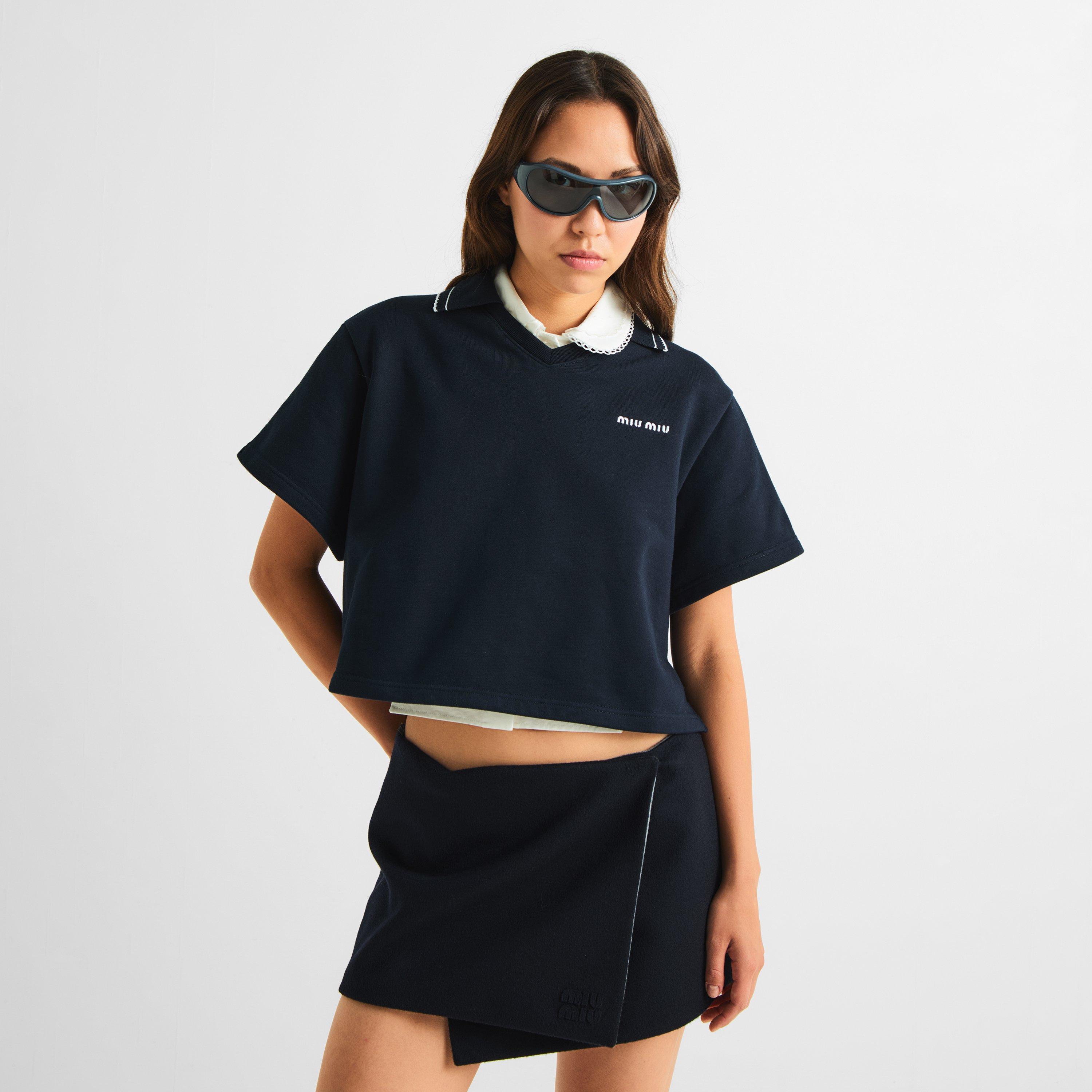 Bleu - Miu Miu - Women's Crop Top Cropped Short Sleeve Polo Shirt - 3