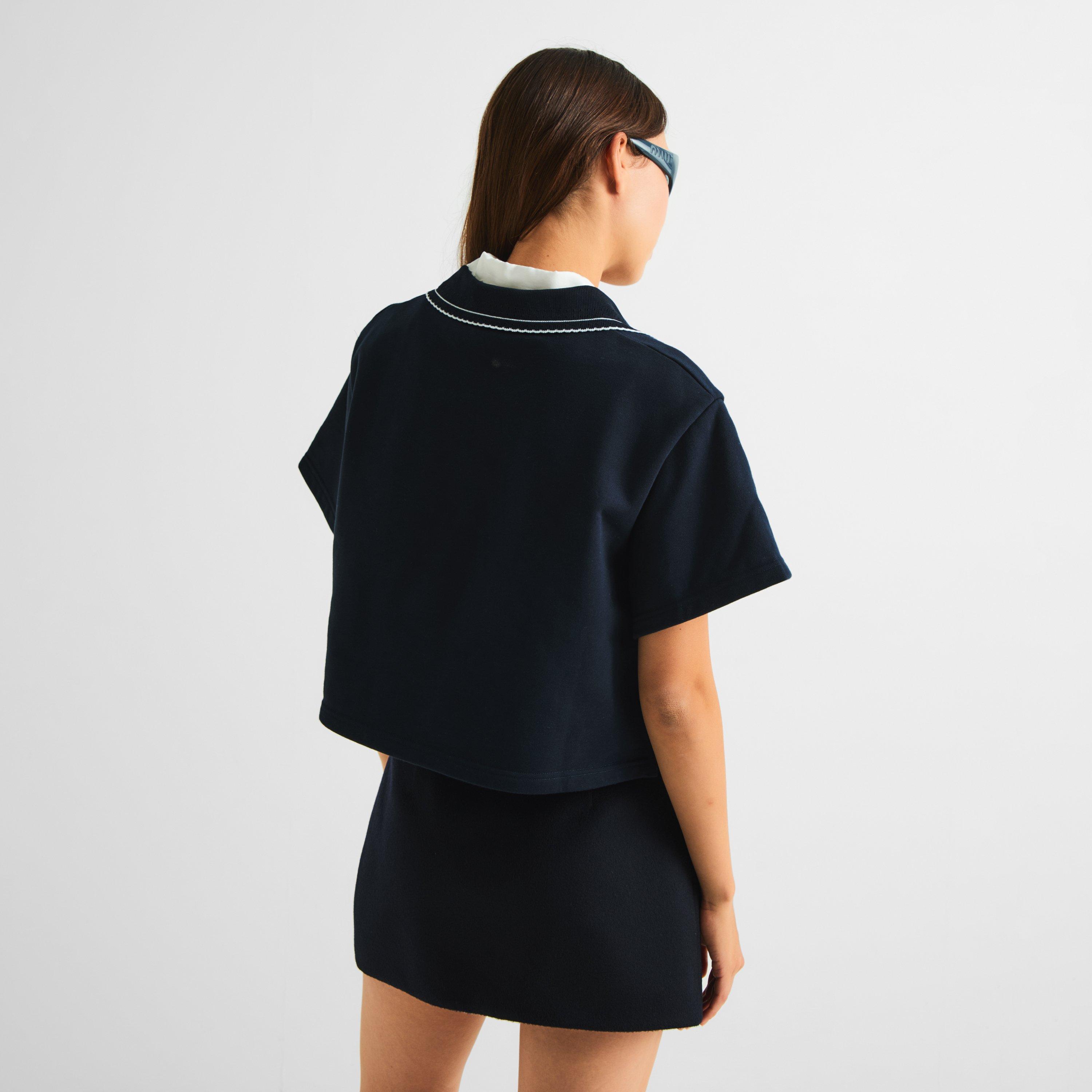 Bleu - Miu Miu - Women's Crop Top Cropped Short Sleeve Polo Shirt - 4