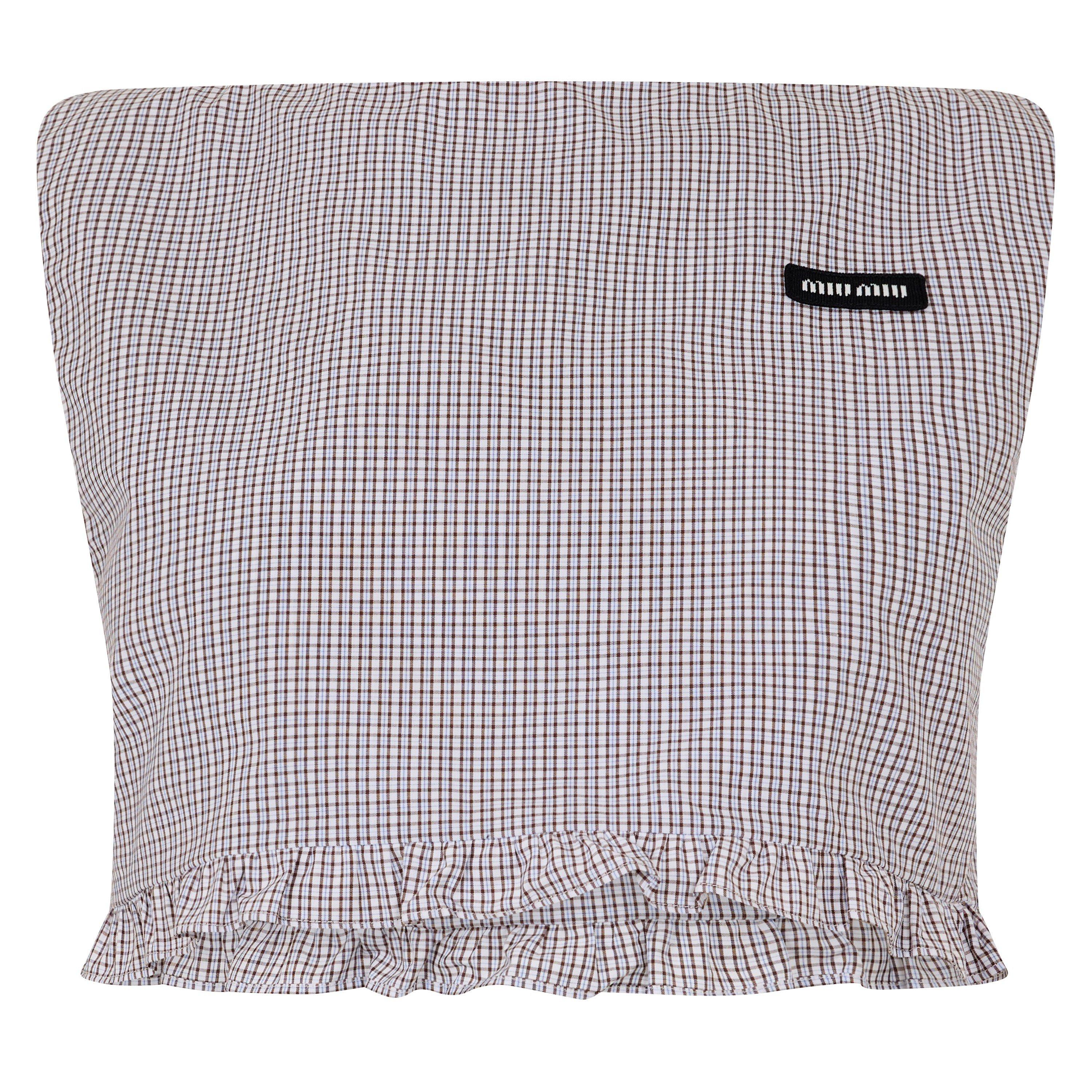 Bianco/Cacao - Miu Miu - Women's Check Top Crop - 1