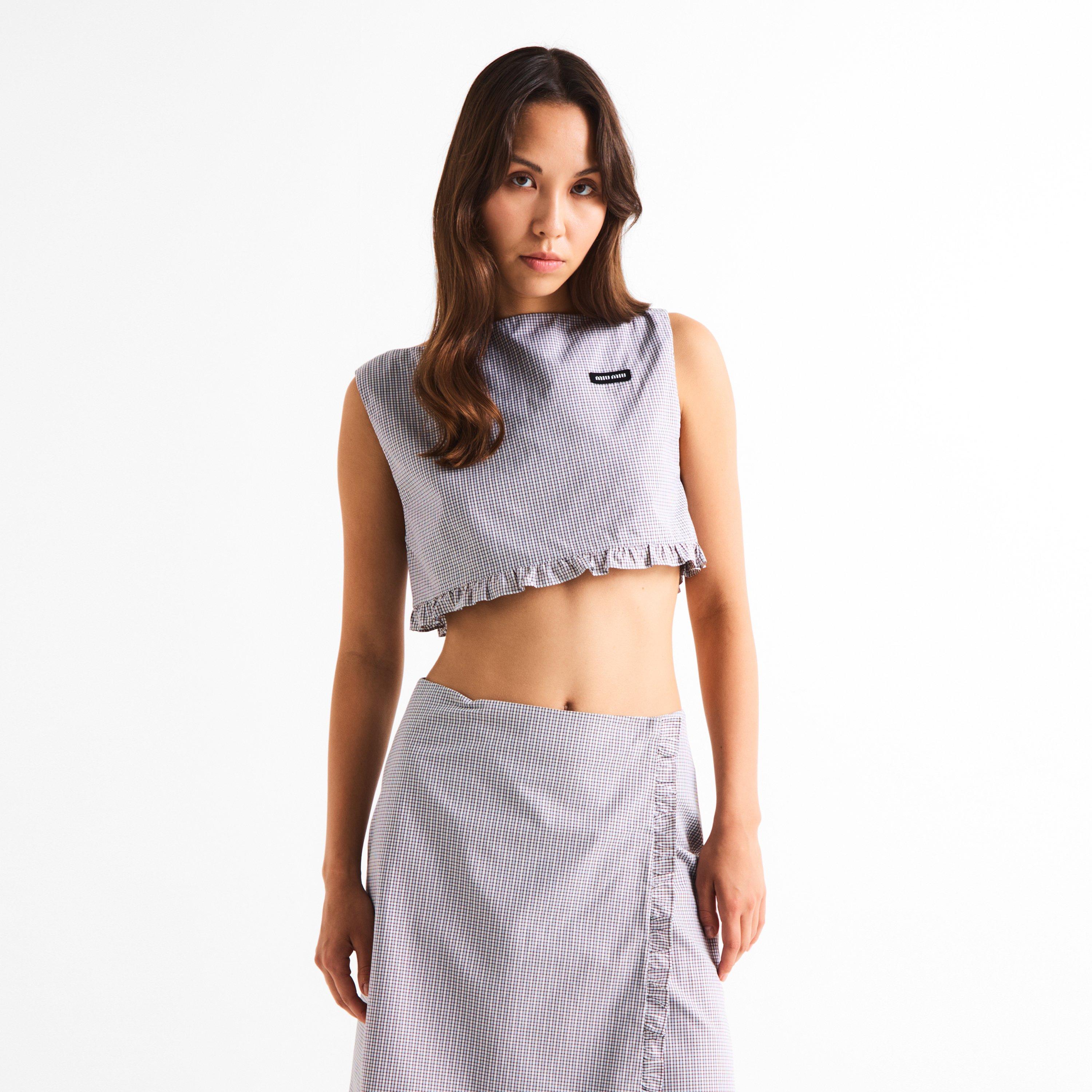 Bianco/Cacao - Miu Miu - Women's Check Top Crop - 3
