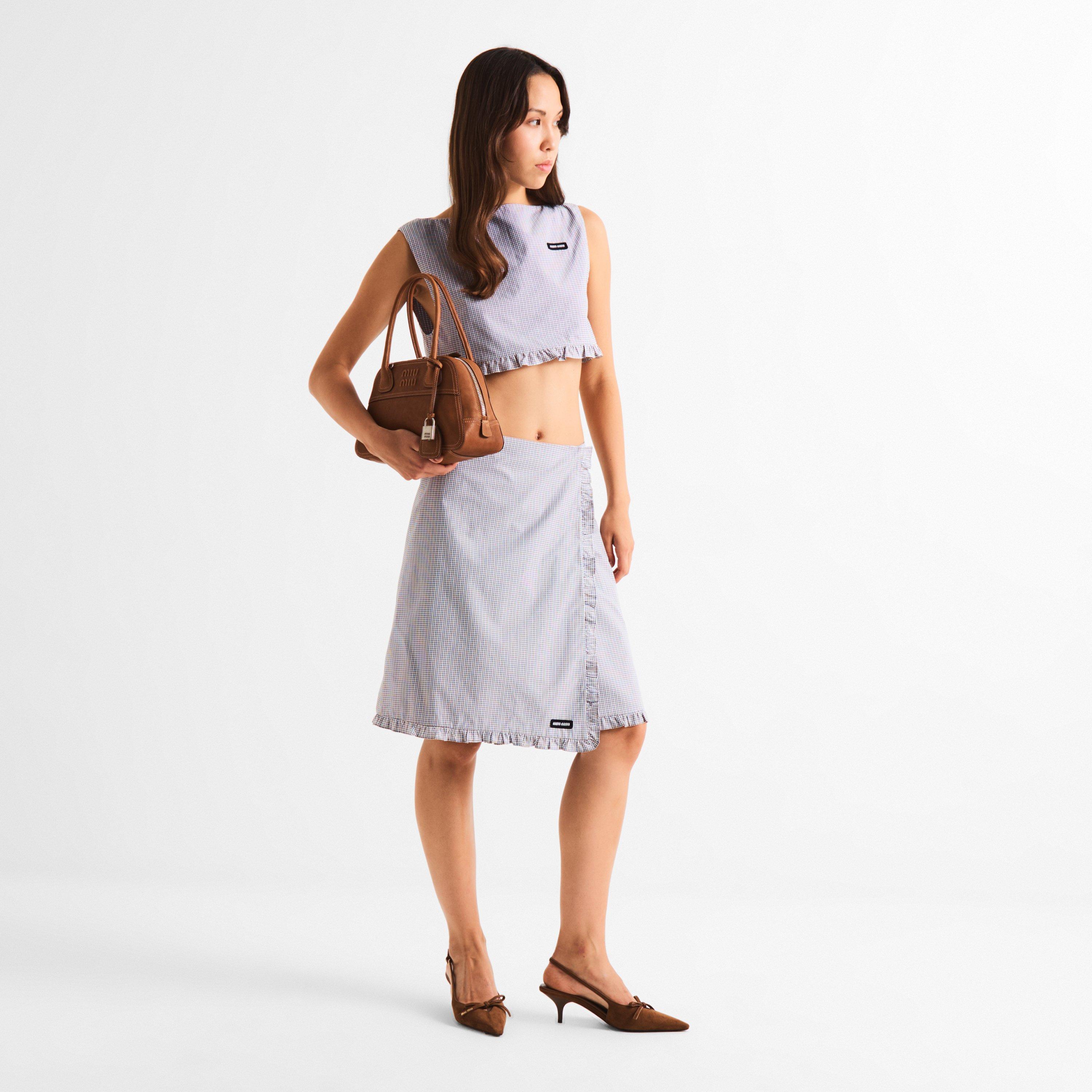 Bianco/Cacao - Miu Miu - Women's Check Top Crop - 6