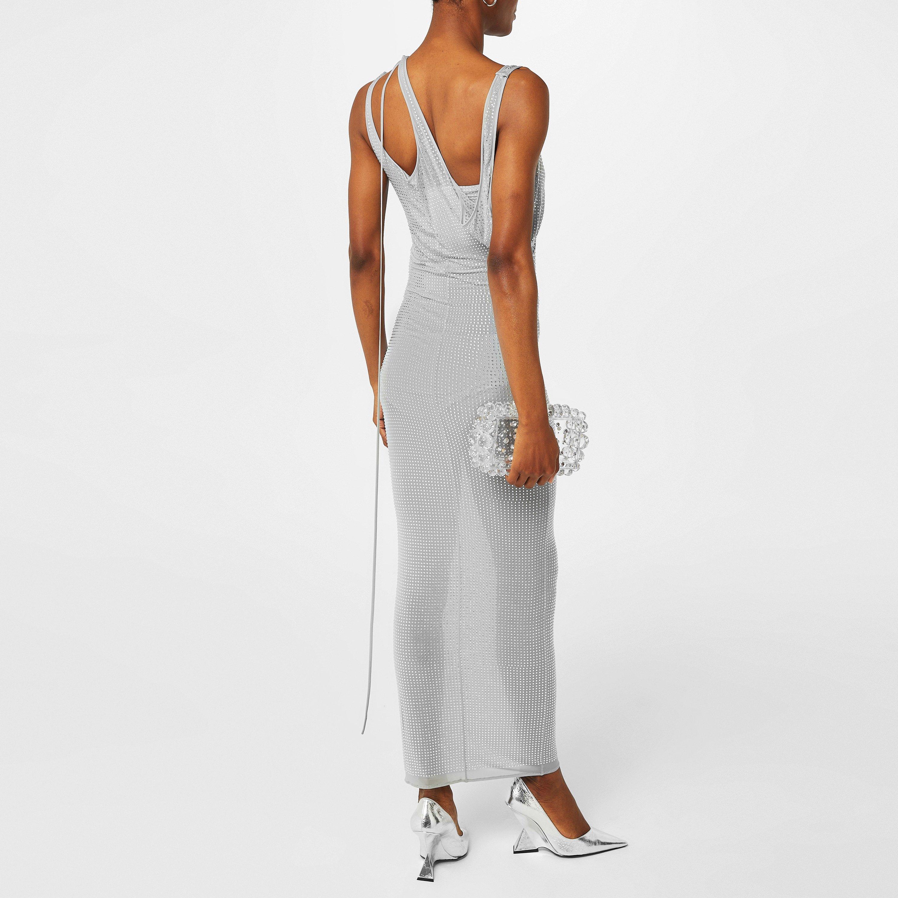 Pearl grey - The Attico - Women's Sheer Midi Dress - 2