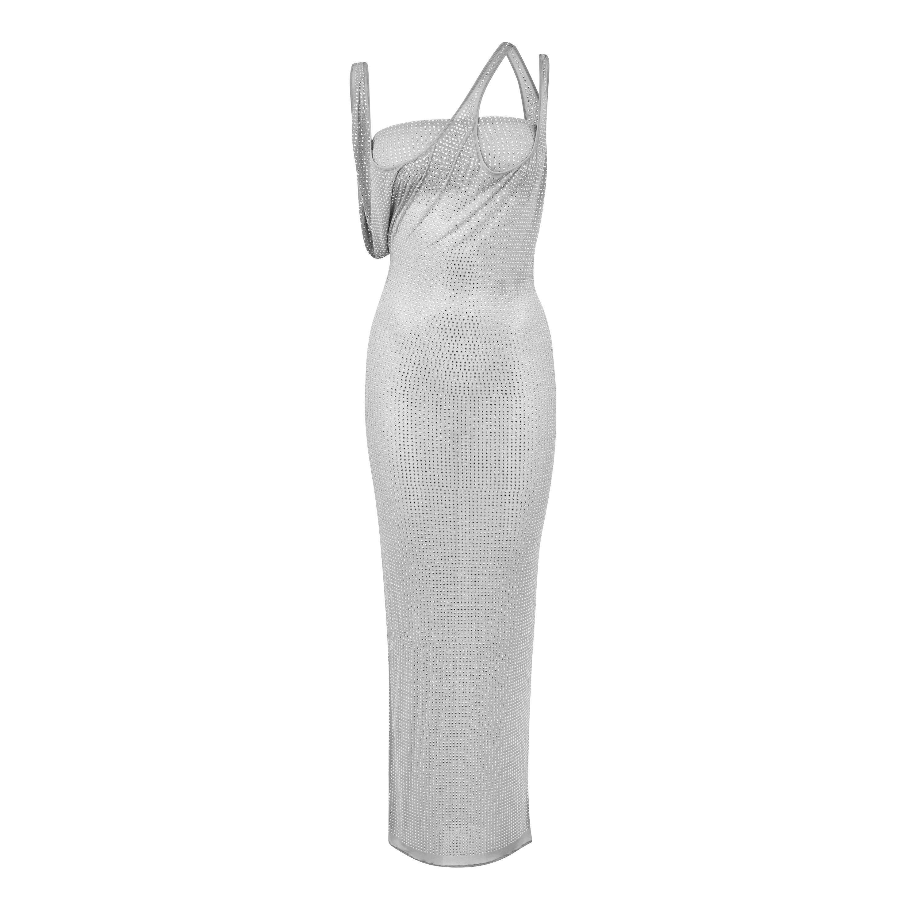 Pearl grey - The Attico - Women's Sheer Midi Dress - 6