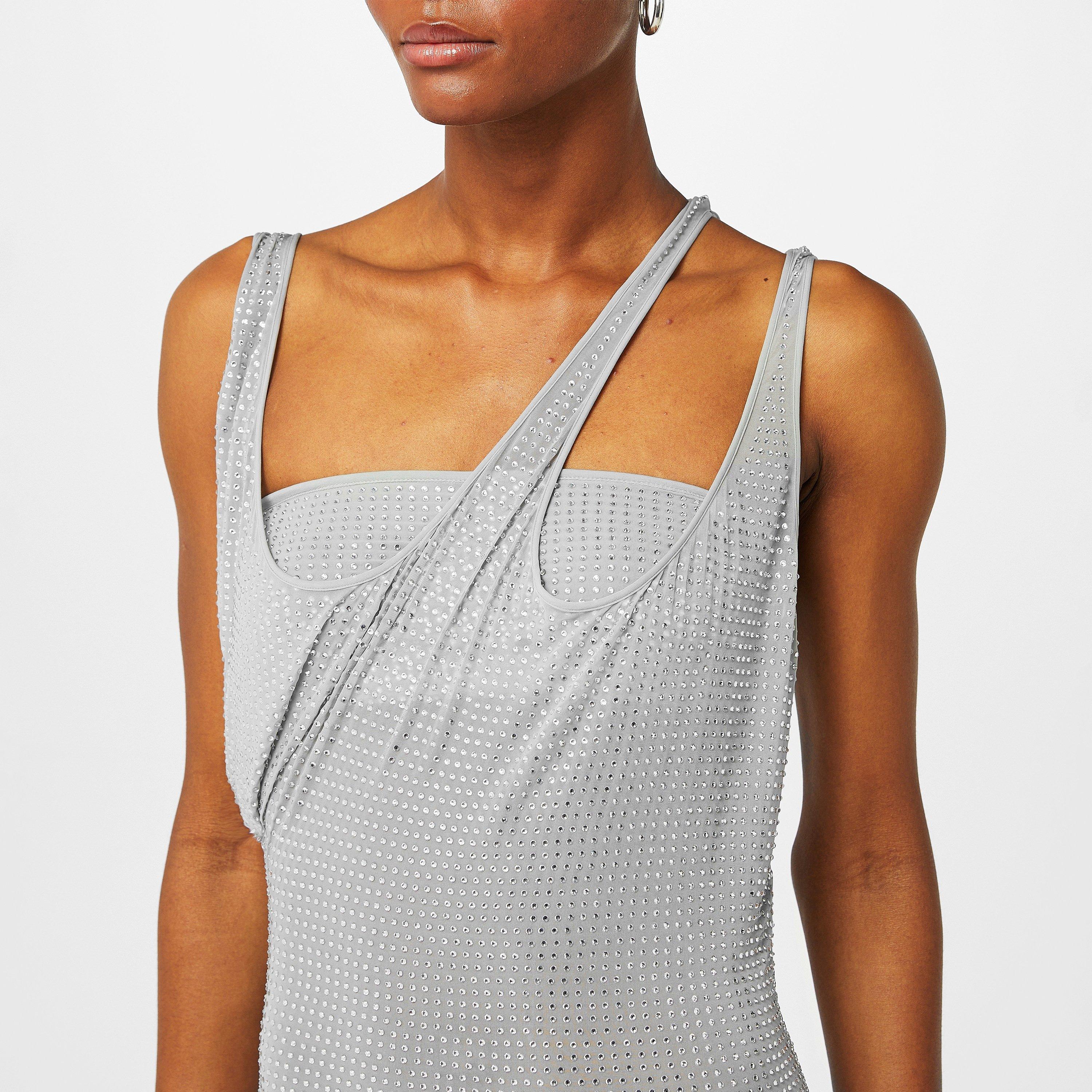 Pearl grey - The Attico - Women's Sheer Midi Dress - 3