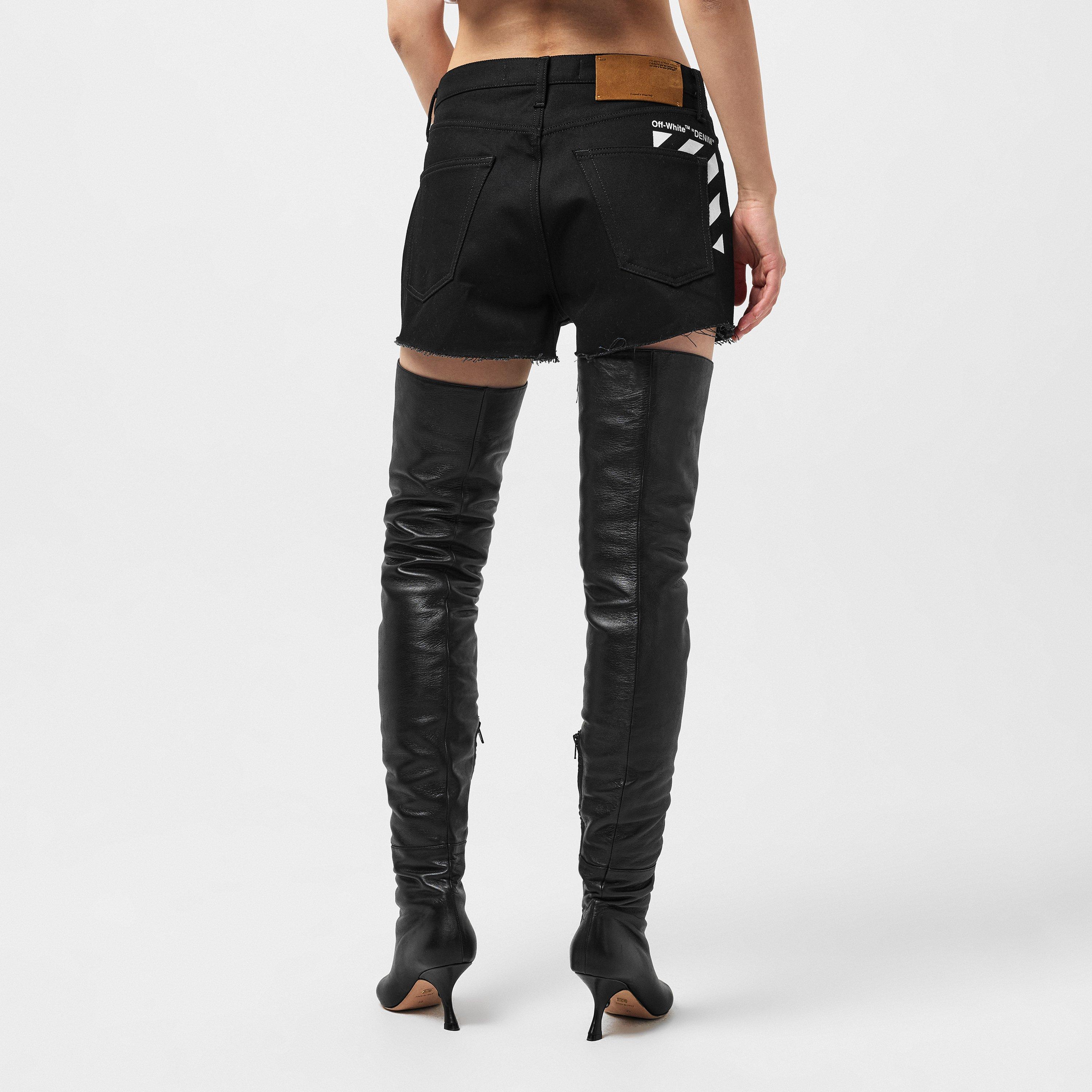 Black/White - Off White - Women's Denim Shorts - 4