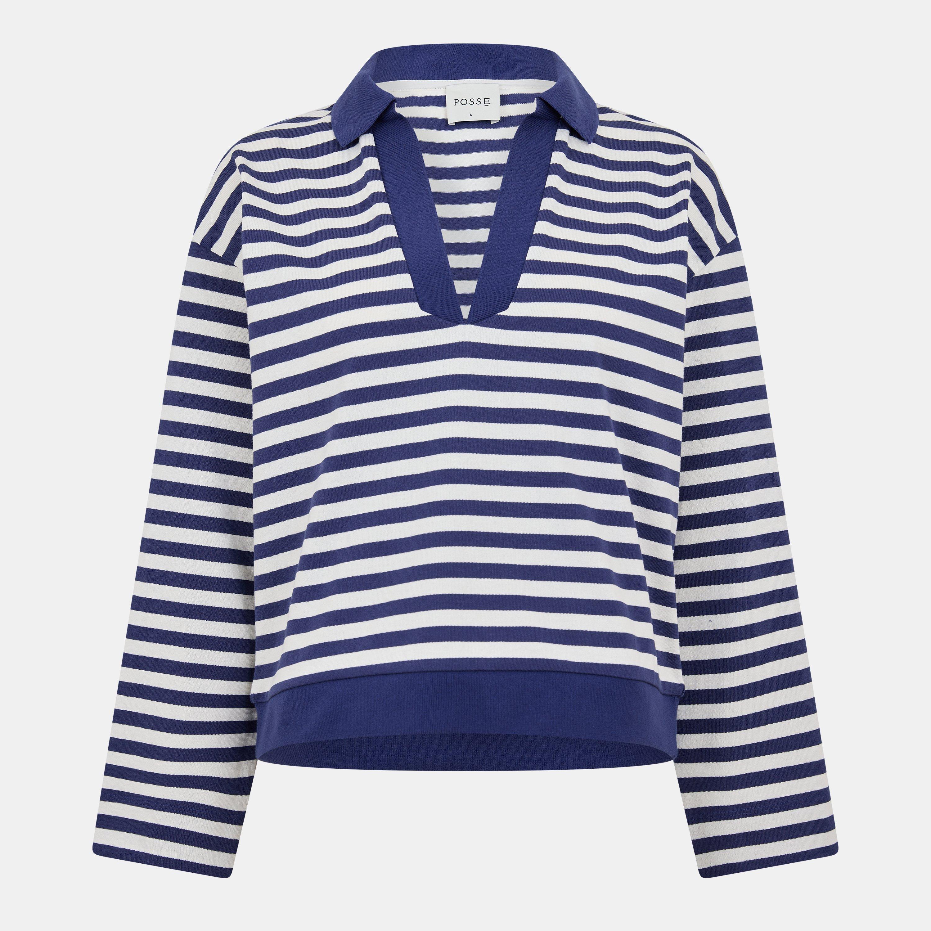 Posse Women's Haisley Rugby Polo Shirt - Navy Stripe - Size 14 (L)