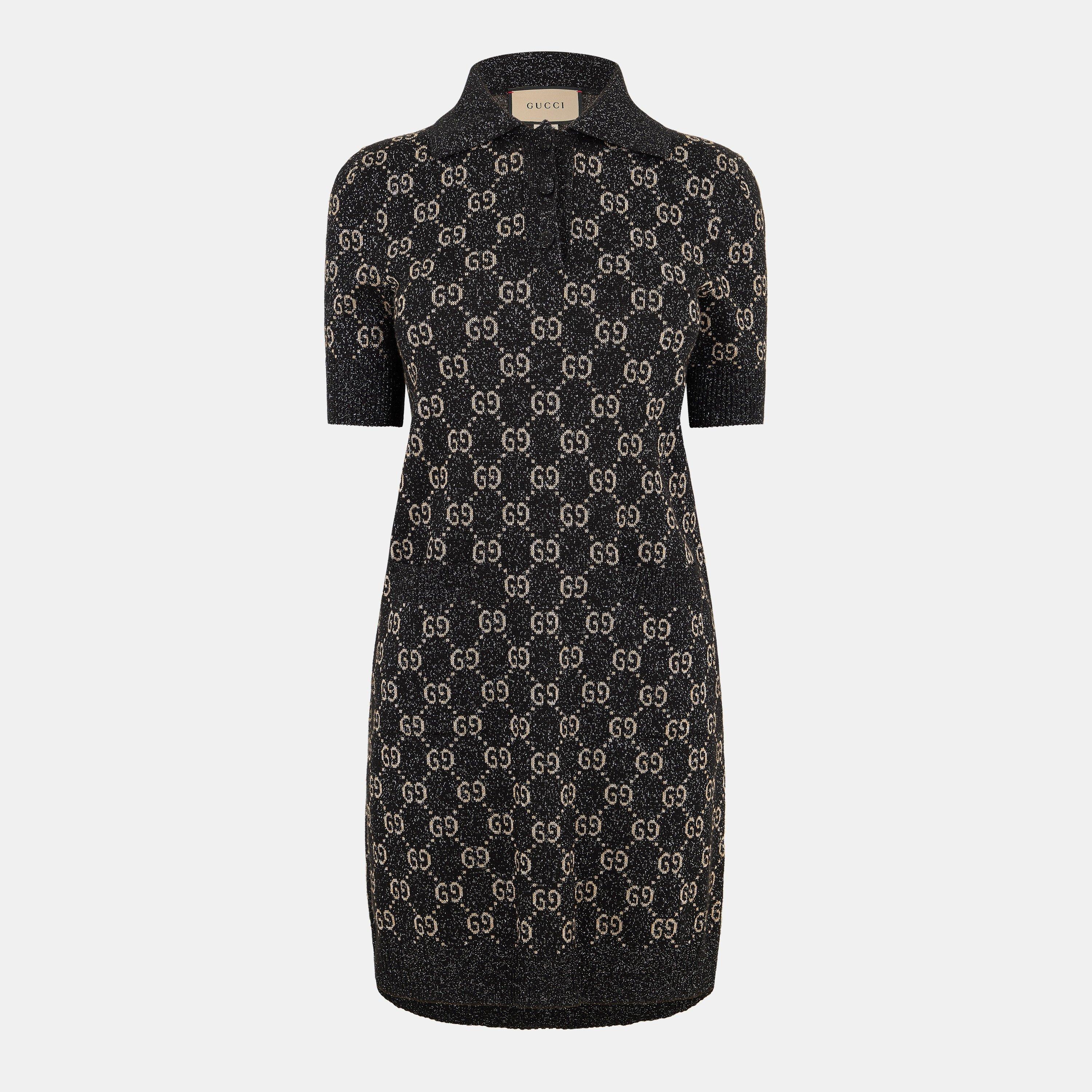 gucci women's dress Square G Chain Print Silk and combines different generations of design into one aesthetic narrative Gucci Dress woman - Brown