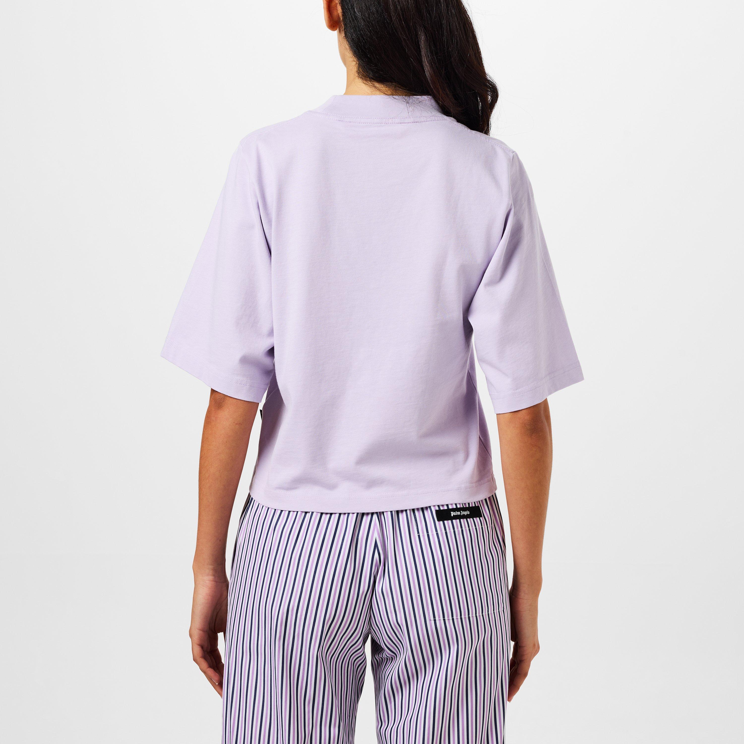 Lilac - Palm Angels - Cropped Logo T-Shirt - 3
