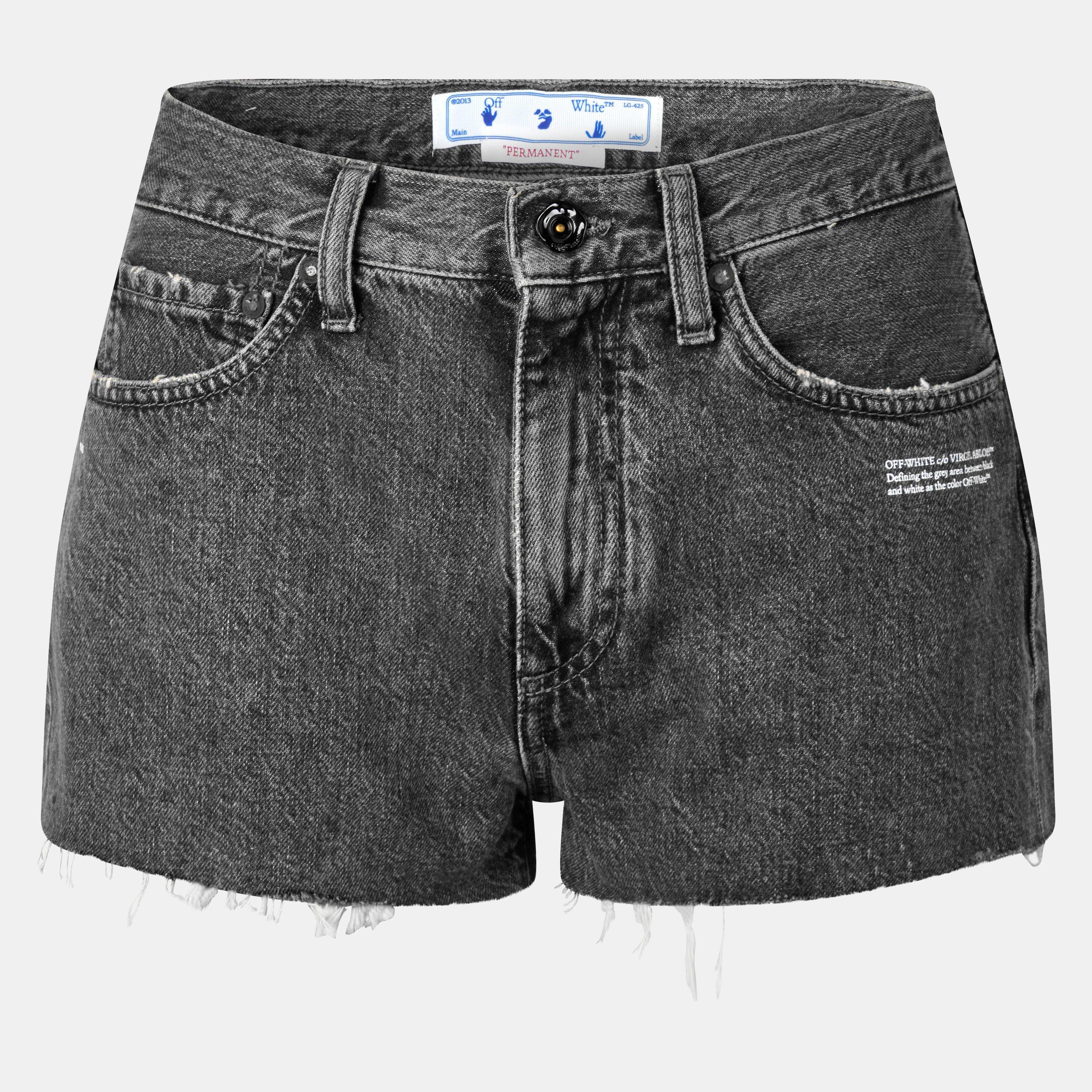 Dark Grey/White - Off White - Women's Denim Shorts - 1