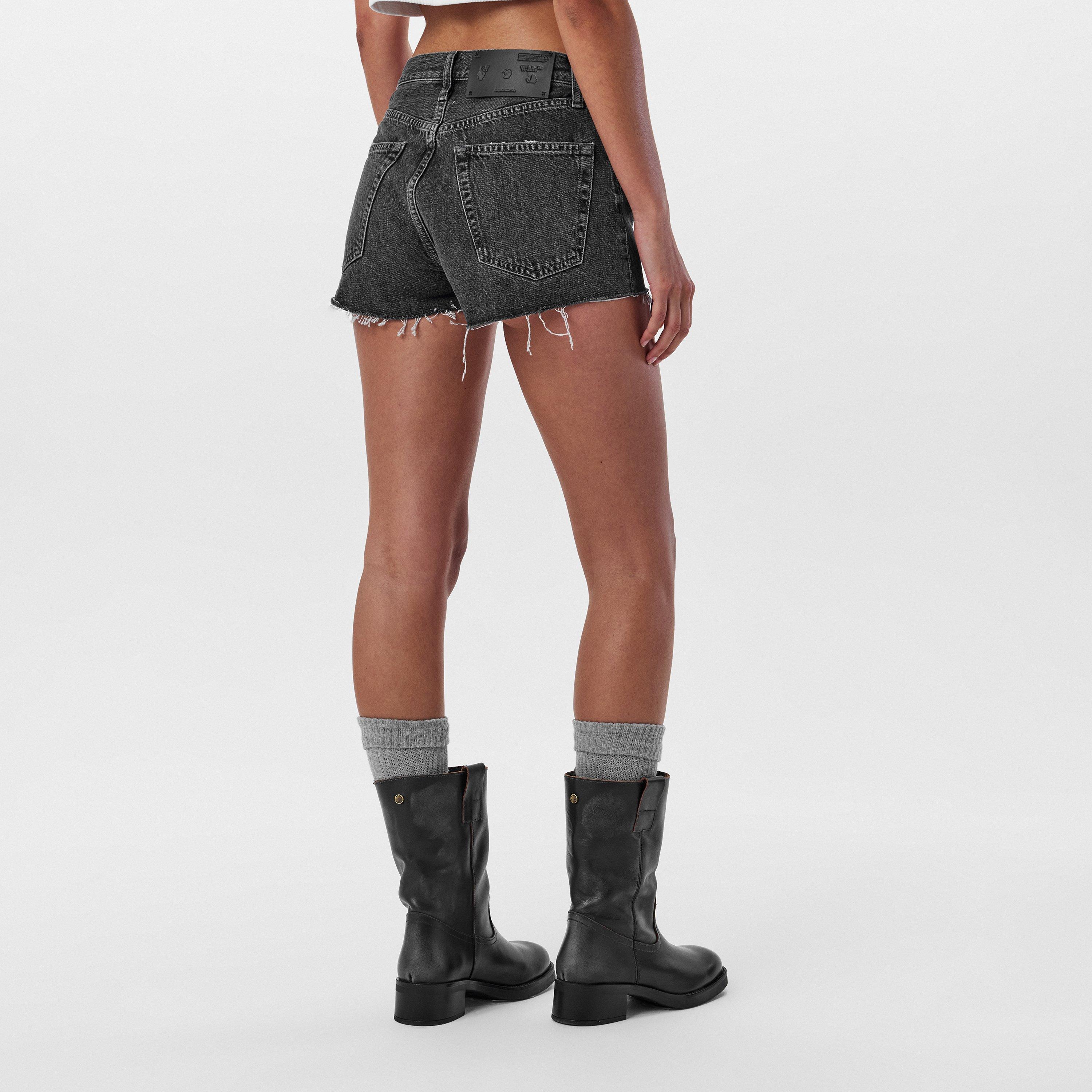 Dark Grey/White - Off White - Women's Denim Shorts - 4