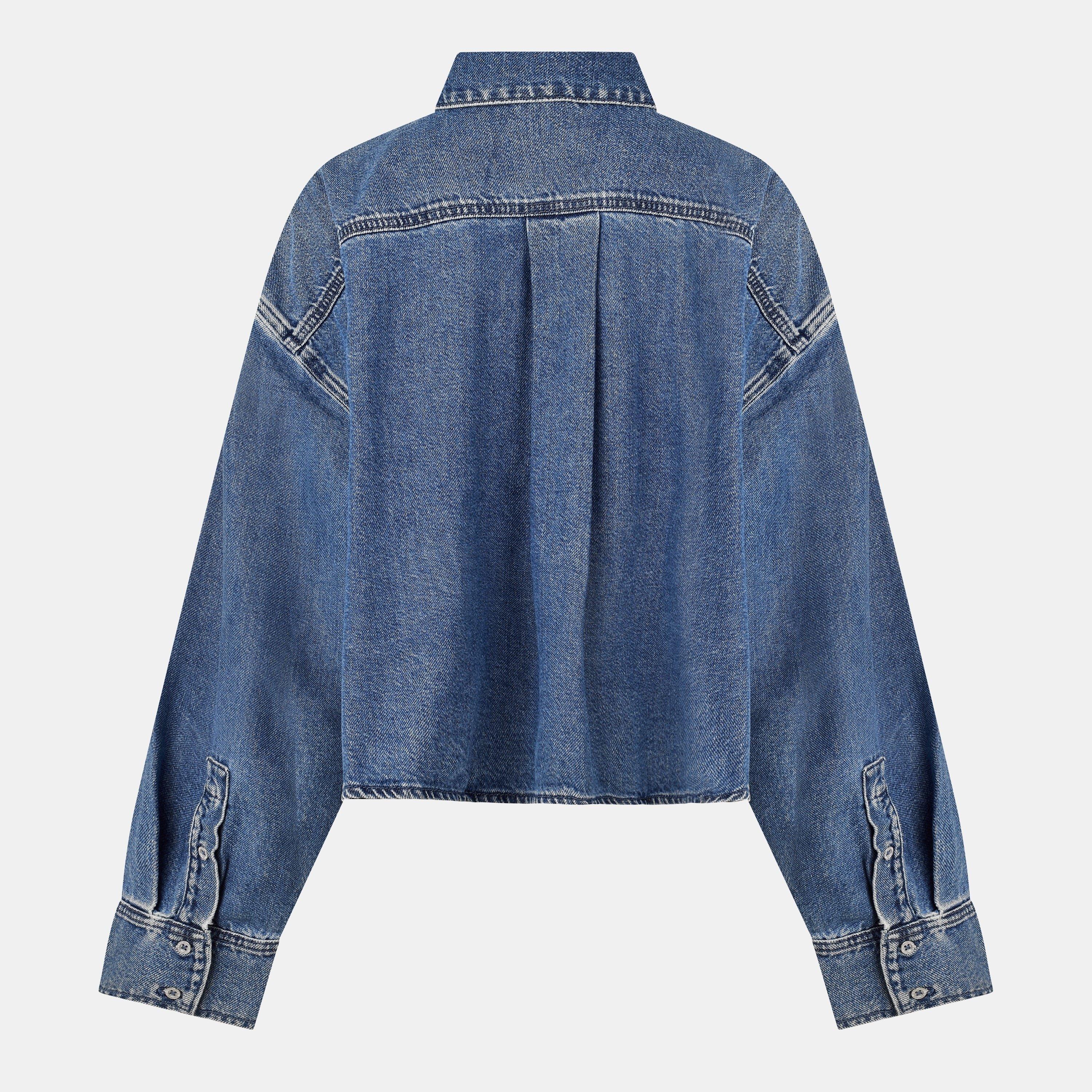 Mid Blue - 7 For All Mankind - Women's Nina Long-Sleeve Denim Shirt - 2