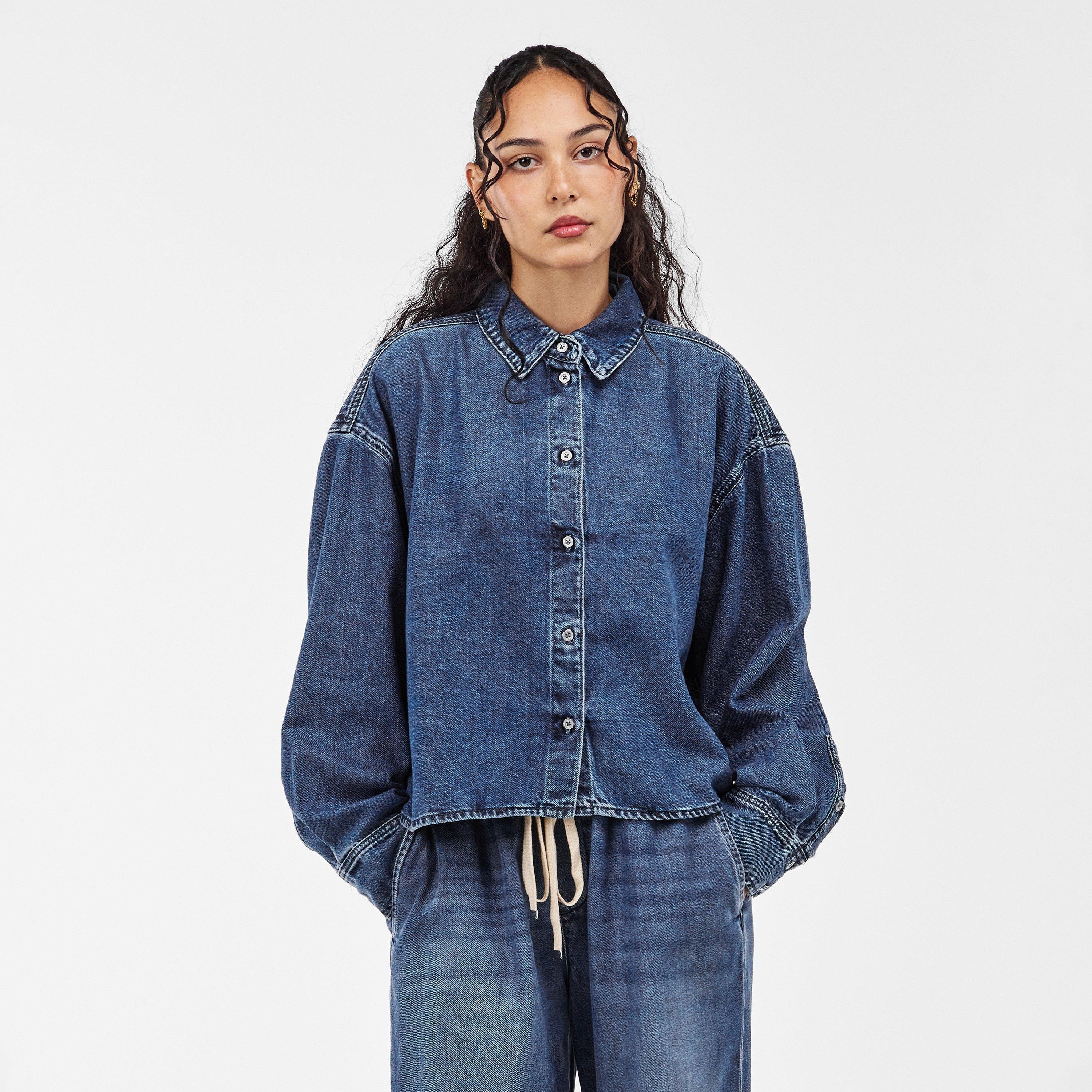 Mid Blue - 7 For All Mankind - Women's Nina Long-Sleeve Denim Shirt - 3