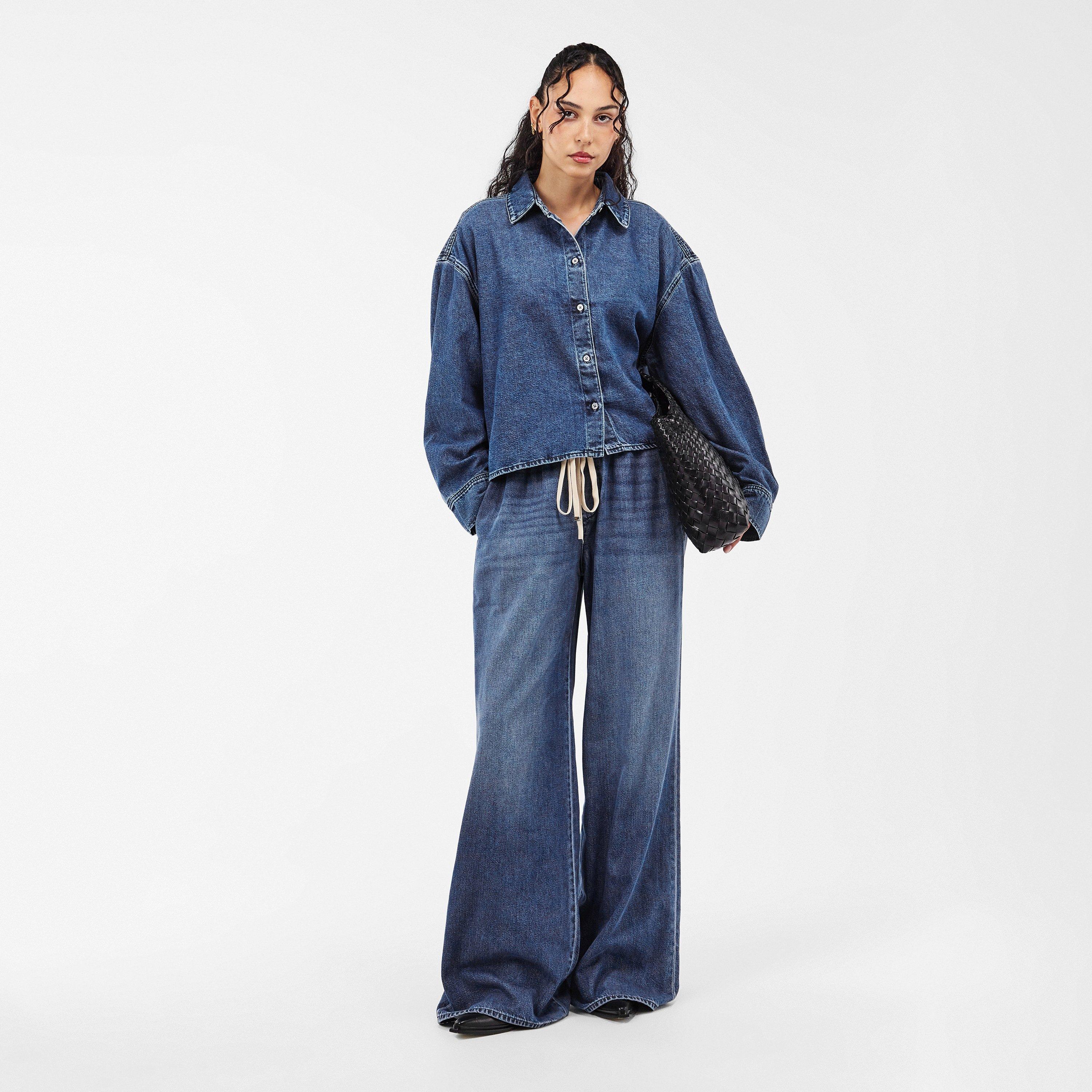 Mid Blue - 7 For All Mankind - Women's Nina Long-Sleeve Denim Shirt - 6