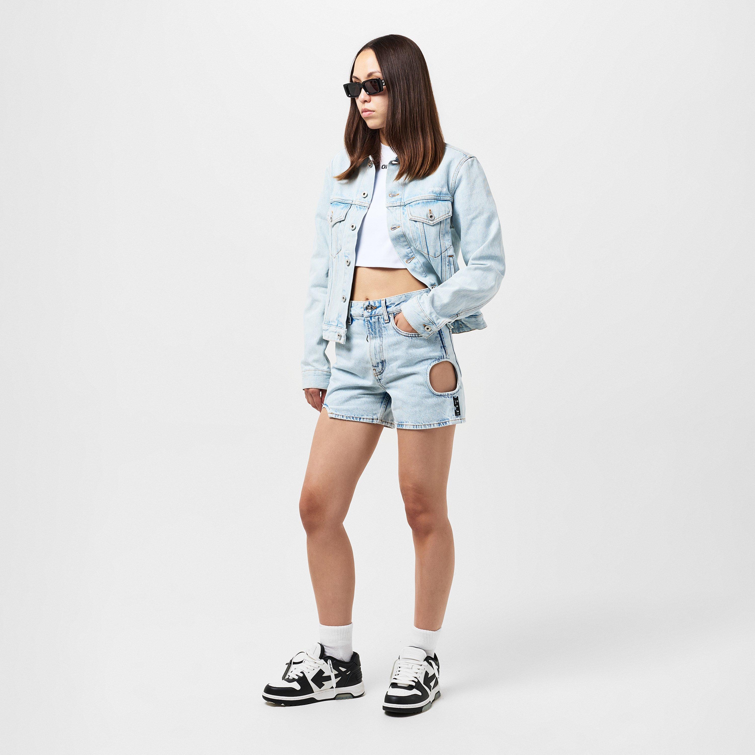 Light Blue - Off White - Women's Denim Shorts - 6