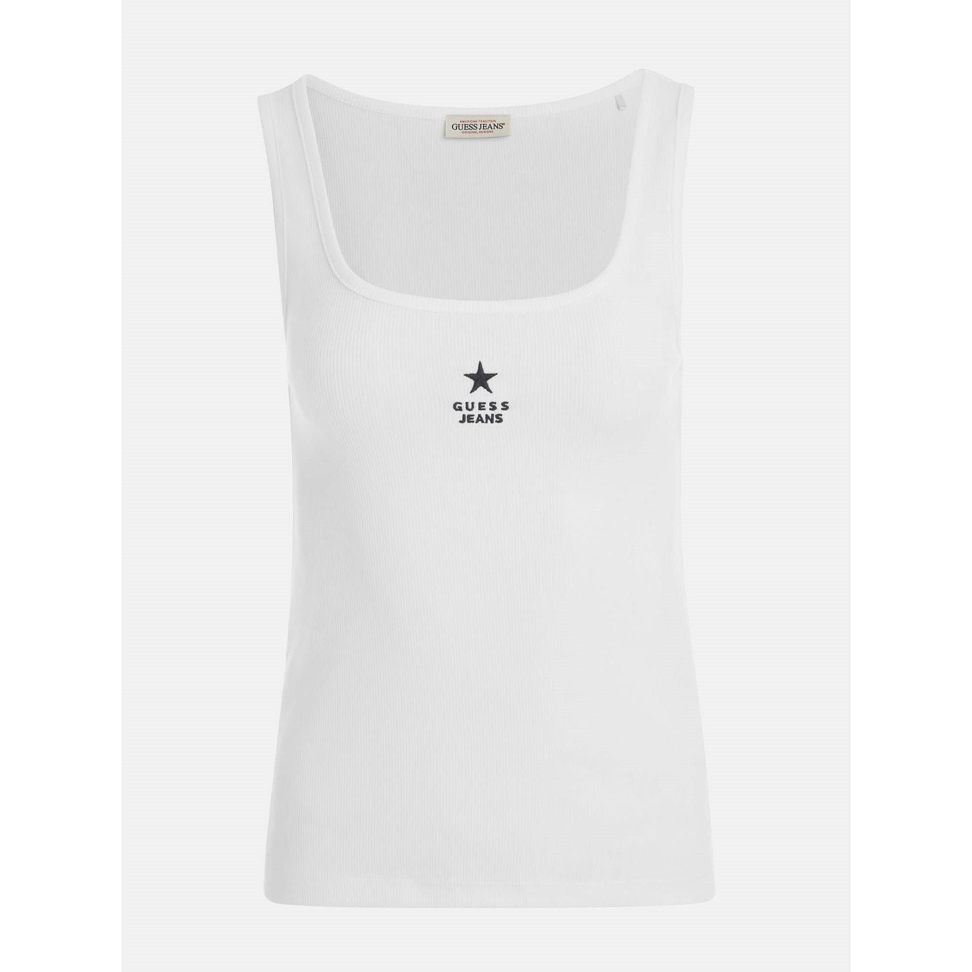 Guess Women's Embroidered Star Tank Vest - Pure White - 8 (XS)