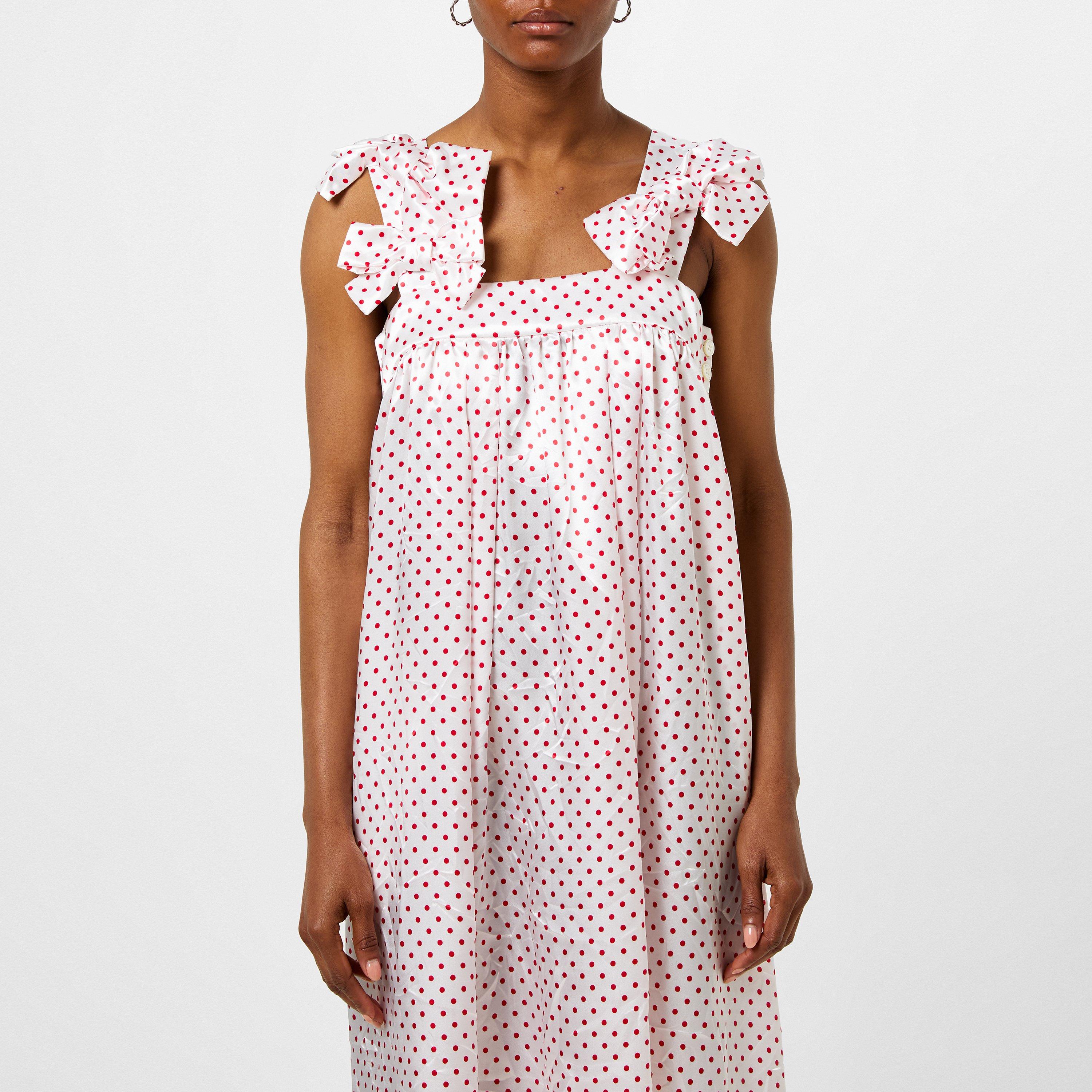 White/Red - Comme des Garcons Girl - Soft Satin Bow And Dots Dress - 4